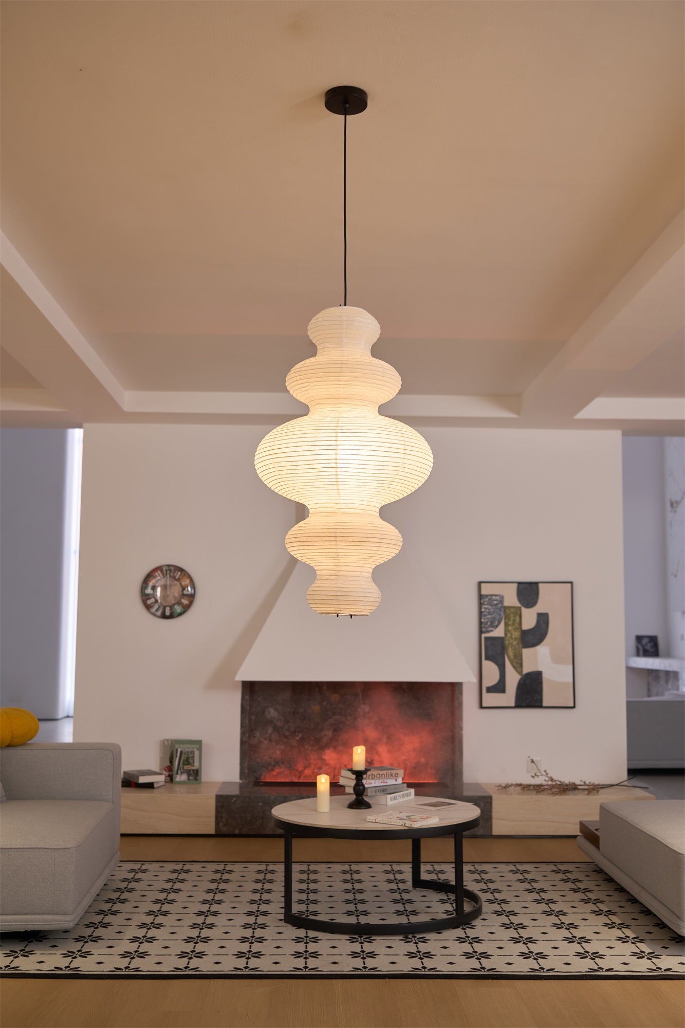 Akari Juni Pendant Lamp - Modern Japanese Paper Light Fixture for Dining Room, Bedroom & Living Room Decor