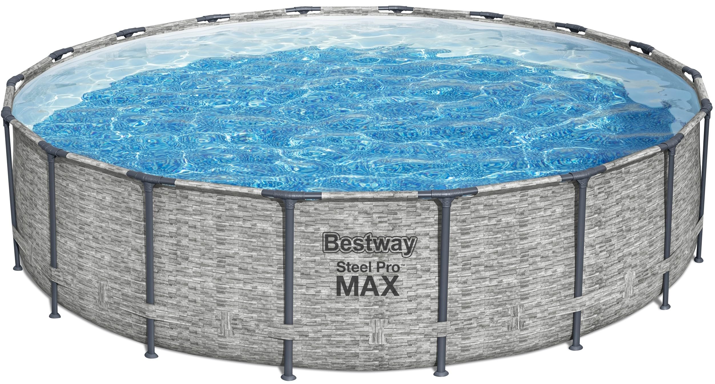 Bestway Steel Pro MAX 18’ x 48” Round Above Ground Swimming Pool Set with 1500GPH Filter Pump - Durable Frame Pool with Stone Print Liner, Includes 48