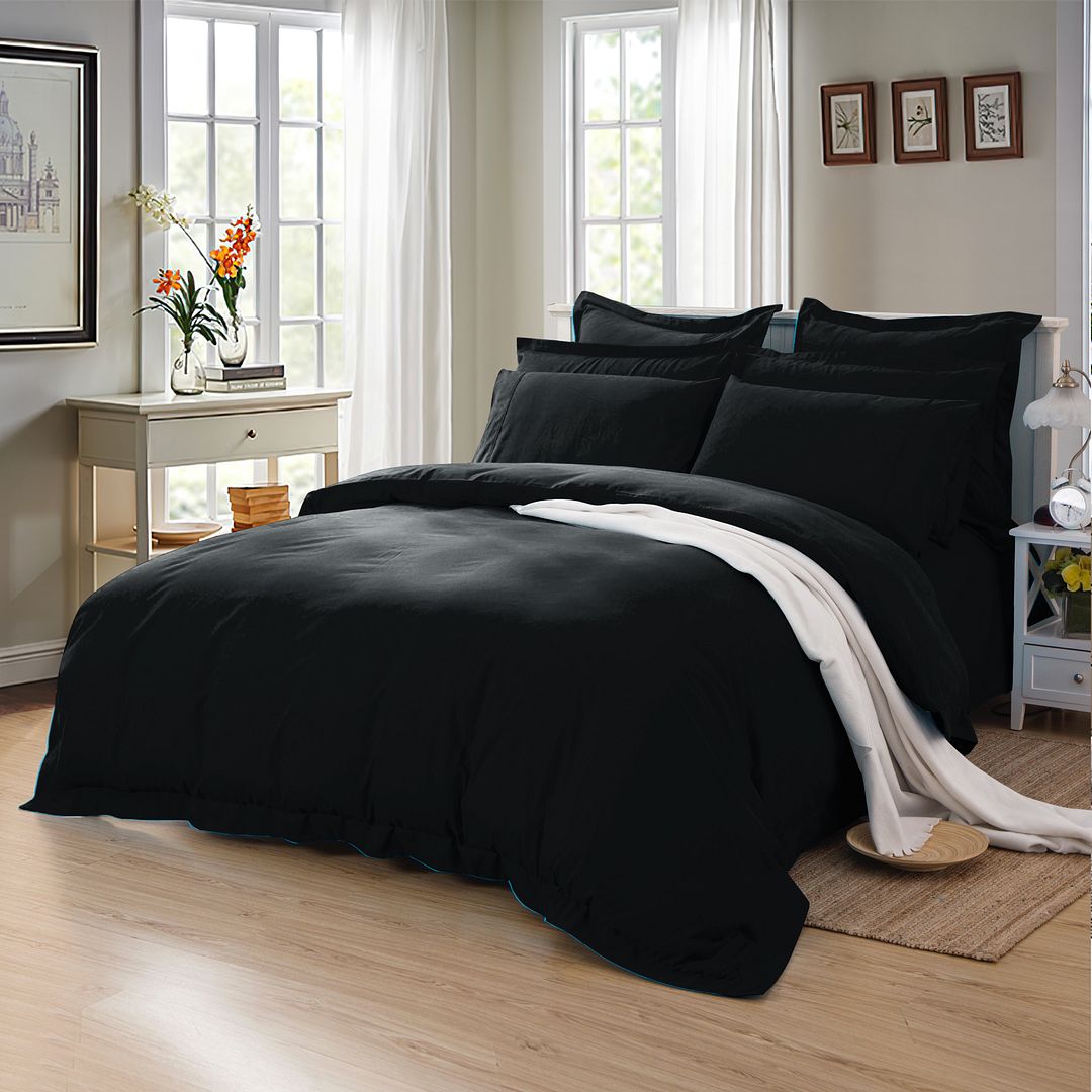 1000TC Luxury Queen Size Black Duvet Cover Set - Soft & Breathable Bedding for Master Bedroom, Guest Room & Hotel Use