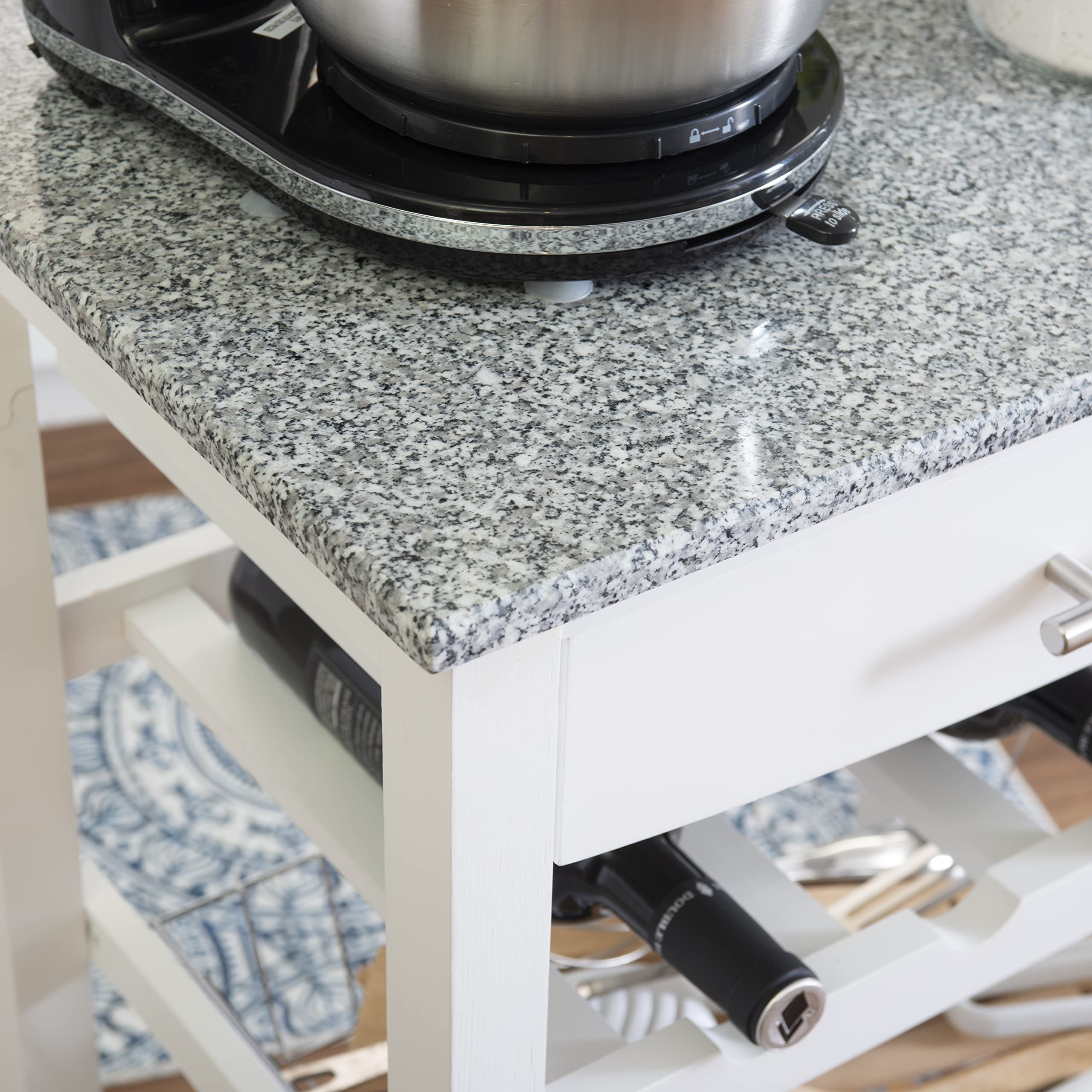 Linon White Kitchen Island Cart with Storage Shelf - 22.88 x 15.75 x 33.88 Inches - Mobile Workstation for Small Kitchens, Breakfast Bars & Food Prep Areas