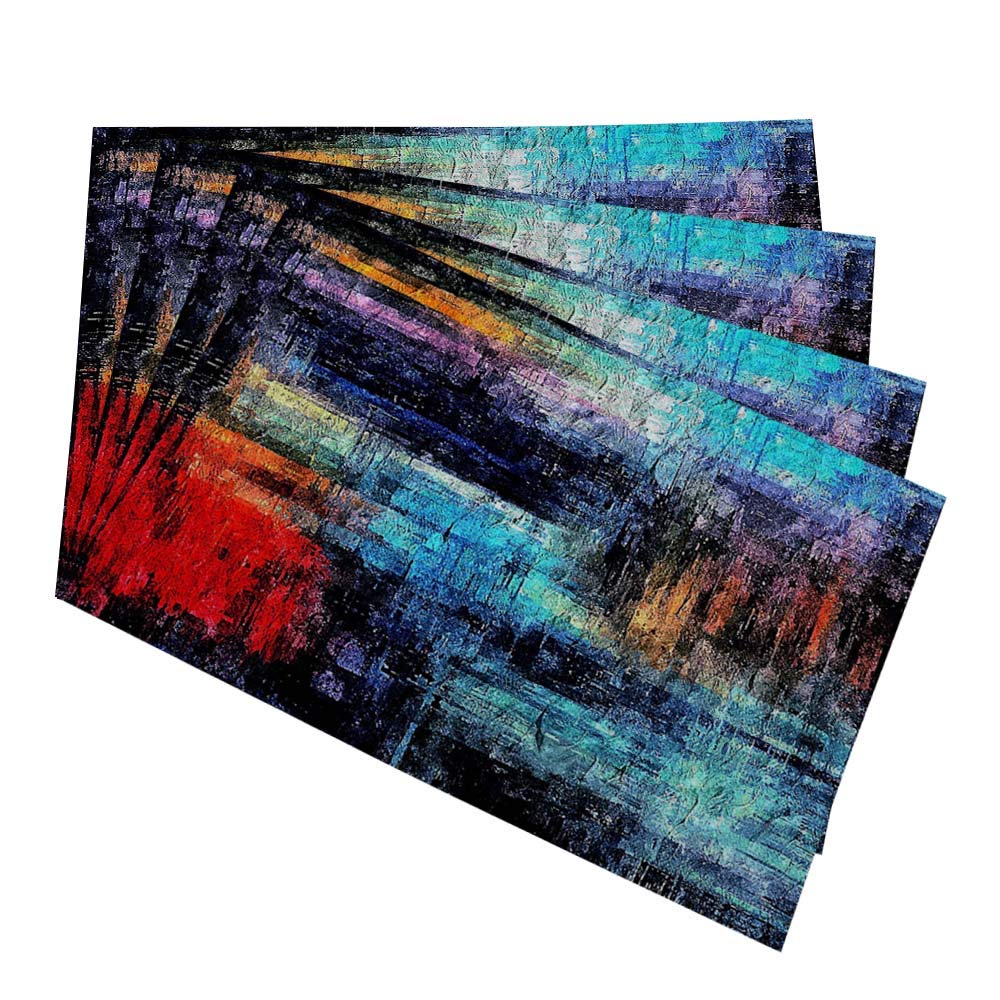 Abstract Psychedelic Place Mats Set of 4 - Colorful Chaotic Blurred Stain Brush Stroke Design - Washable Fabric Table Mats for Dining Room, Kitchen & Indoor Use - Perfect for Dinner Parties, Daily Meals & Home Decor