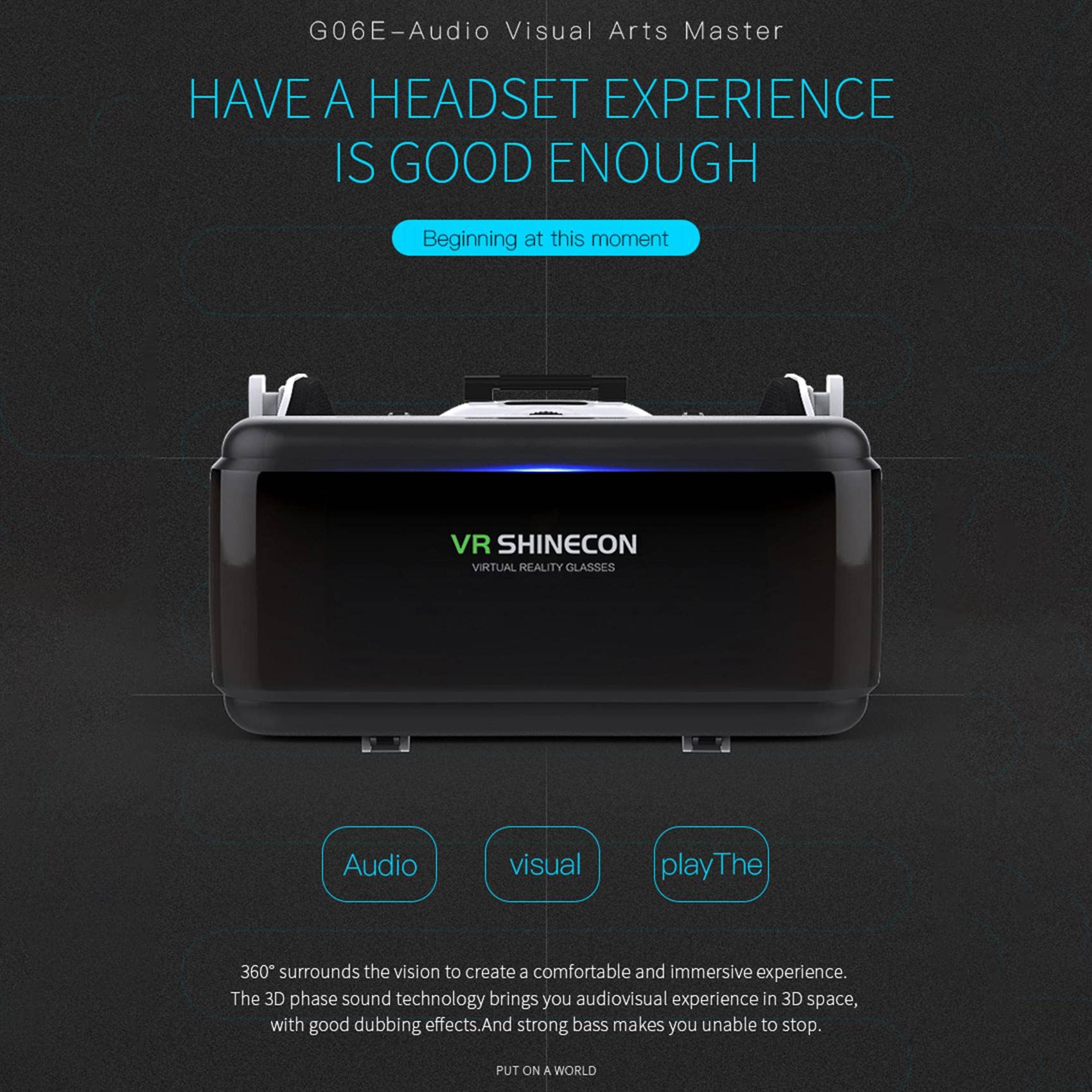 3D VR Virtual Reality Glasses Stereo Cardboard Headset for iOS & Android - Immersive Gaming & Movie Experience (Model G06)