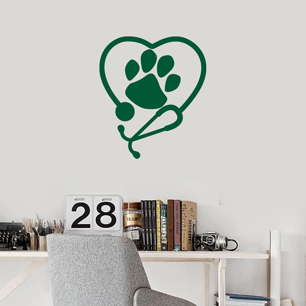 Premium Waterproof Vinyl Paw Print Stethoscope Decal Stickers (Green, Set of 2) - Laptop, Phone, Helmet, Car Window, Bumper, Mug, Cup, Door & Wall Decoration for Pet Lovers, Nurses & Medical Students