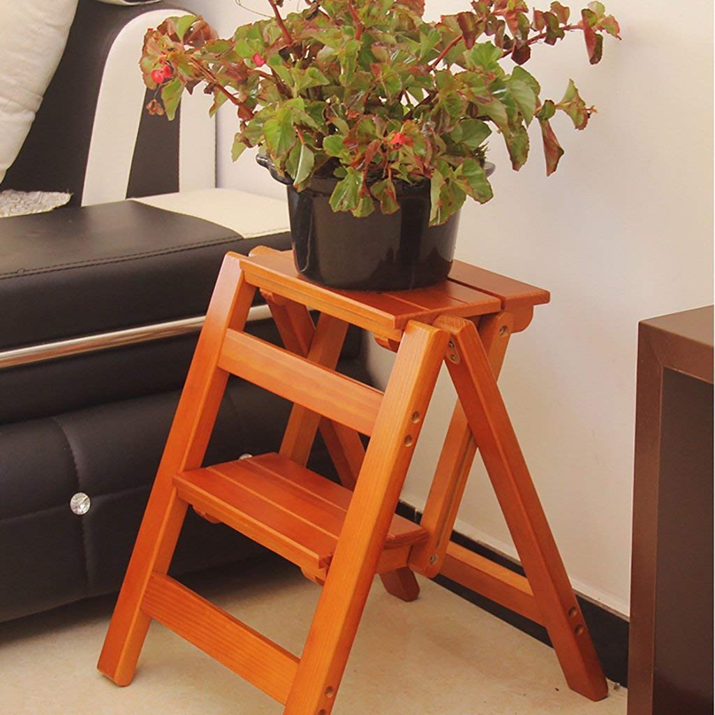 Solid Wood Folding Step Stool - 2 Step Ladder for Home, Multifunctional Small Stair Climbing Stool - Perfect for Kitchen, Bathroom, and Indoor Use (Color: Natural)