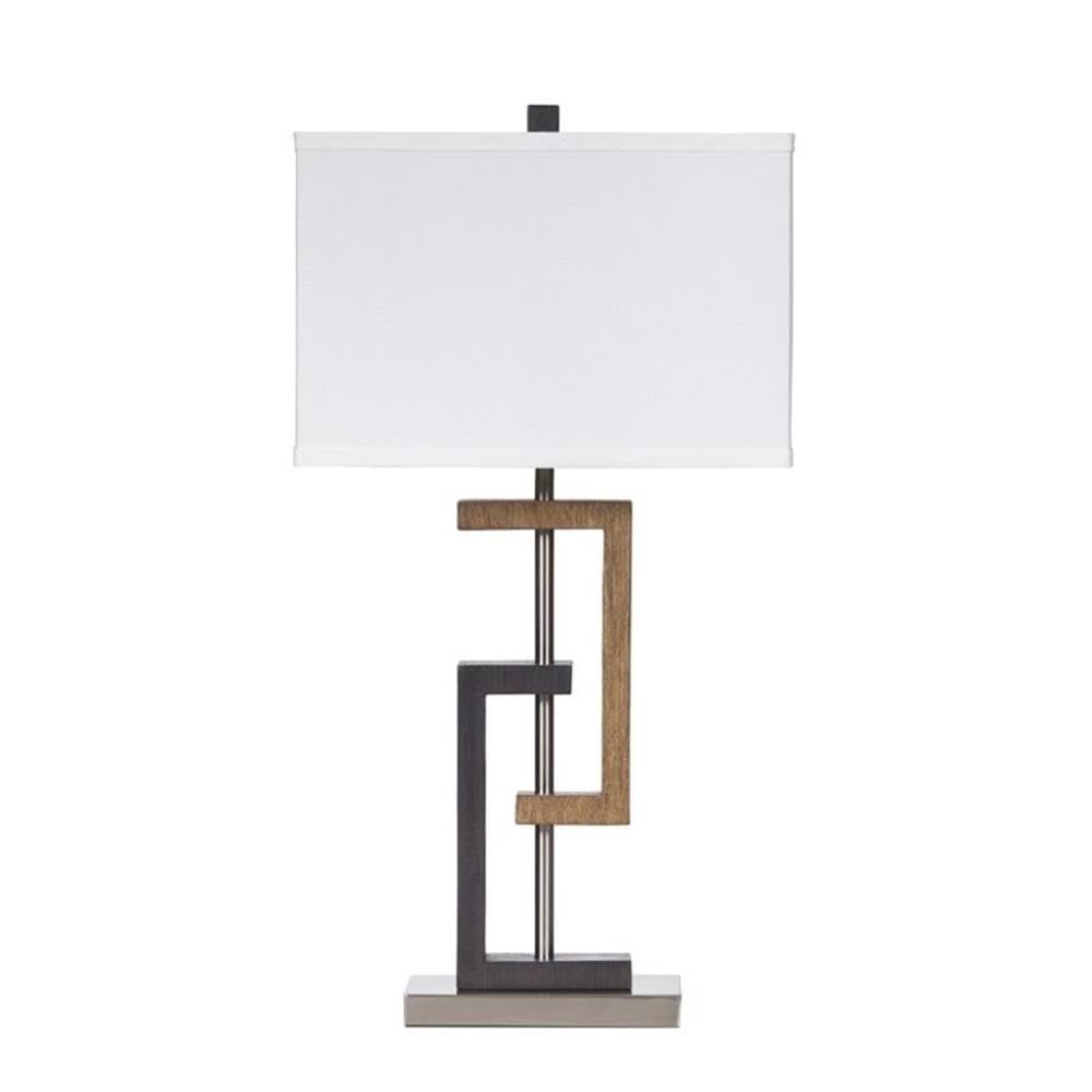 BOWERY HILL Modern Brown and Silver Poly Table Lamp Set of 2 - Bedside Nightstand Lighting for Bedroom, Living Room, Office Decor
