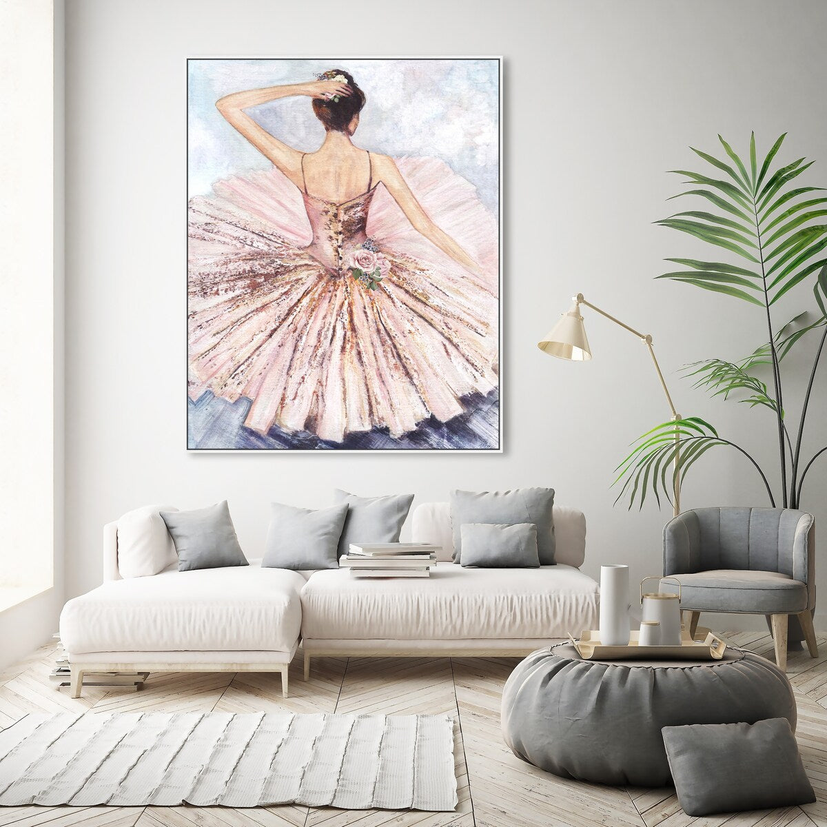 Ballet Dancer Tutu Glam Pink Roses Framed Canvas Wall Art Print - Elegant Home Decor for Living Room, Bedroom & Office - Perfect Gift for Ballet Lovers & Dance Enthusiasts