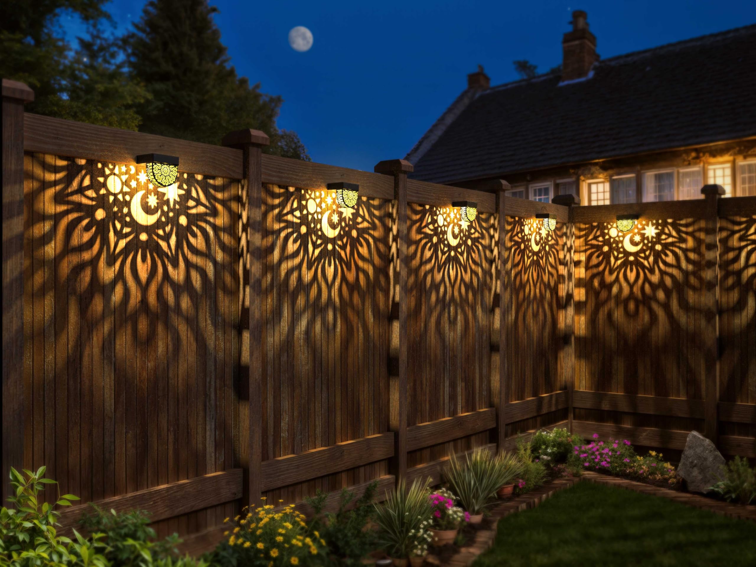 6 Pack Solar Fence Lights - Waterproof LED Solar Deck Lights for Outdoor Step & Wall Lighting | Warm Yellow Solar Lanterns for Garden, Backyard, Pathway & Patio Decor (Black) - Weatherproof Landscape Lighting Solution