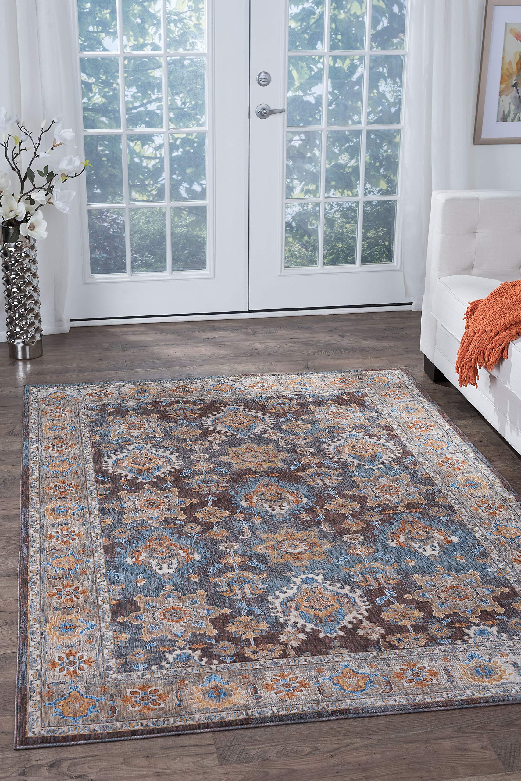 Frankie Brown 9x13 Rectangle Traditional Oriental Area Rug - Soft Non-Slip Living Room Rug, Bedroom Carpet, Dining Room Floor Mat for Home Decor & Comfort
