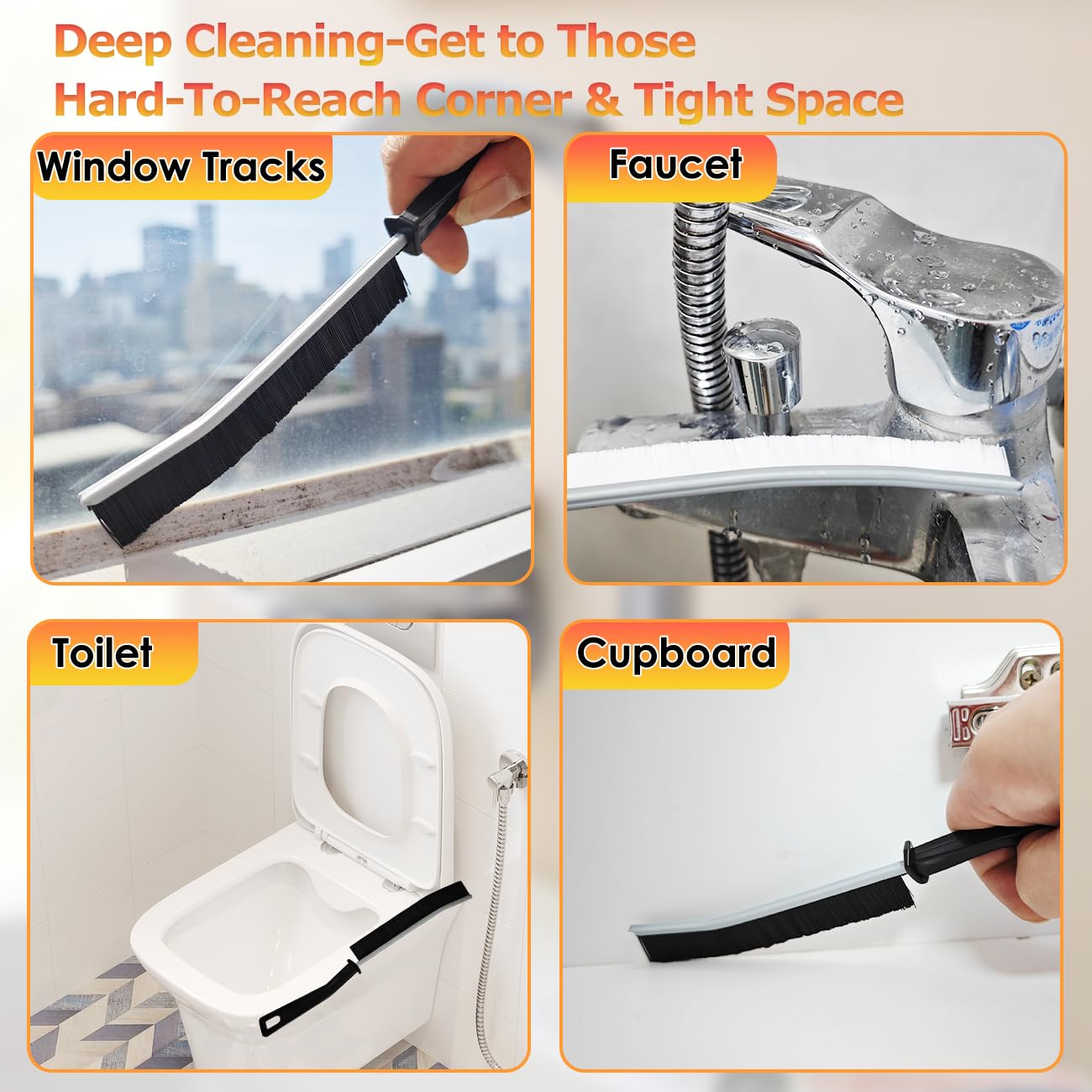 6PCS Black Crevice Cleaning Brush Set - Thin Gap, Grout & Small Cleaning Brushes for Toilet, Bathroom, Bathtub, Sink & Window | Household Cleaning Tools for Hard-to-Reach Areas & Detailed Cleaning