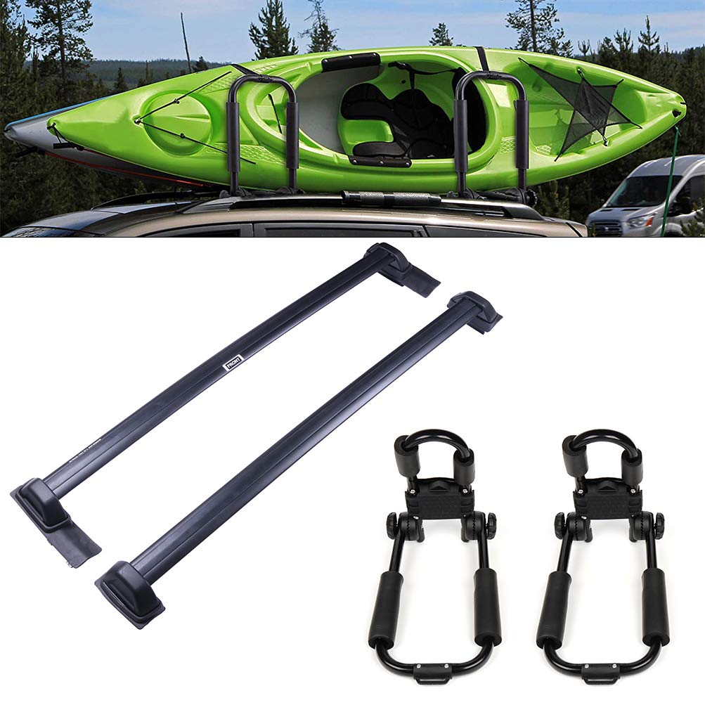 ROADFAR Aluminum Roof Rack Crossbars with J-Style Kayak Holder - Compatible with Honda Element 2003-2011 - Heavy Duty Canoe & Kayak Carrier for Outdoor Adventures, Camping, and Water Sports