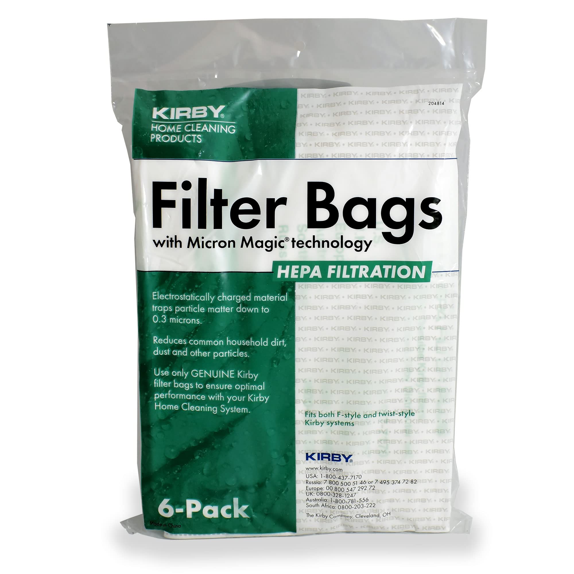 Kirby 204814 Micron Magic HEPA Filter Plus Vacuum Bags - 6 Pack White Replacement Bags for Kirby Vacuums | Perfect for Allergy Sufferers & Deep Cleaning Homes with Pets