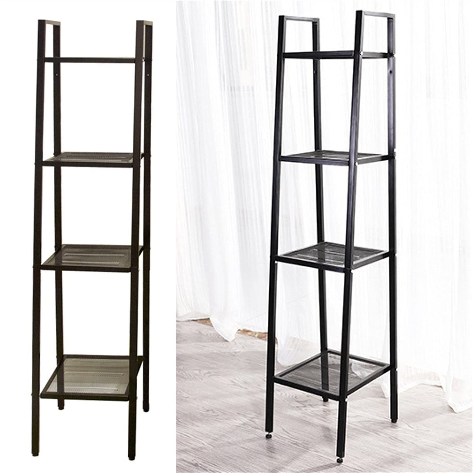 4-Tier Metal Storage Shelf Organizer - Space Saving Multipurpose Rack for Kitchen, Bathroom, Bedroom, Garden & Balcony - Black (Perfect for Home Organization & Decoration)
