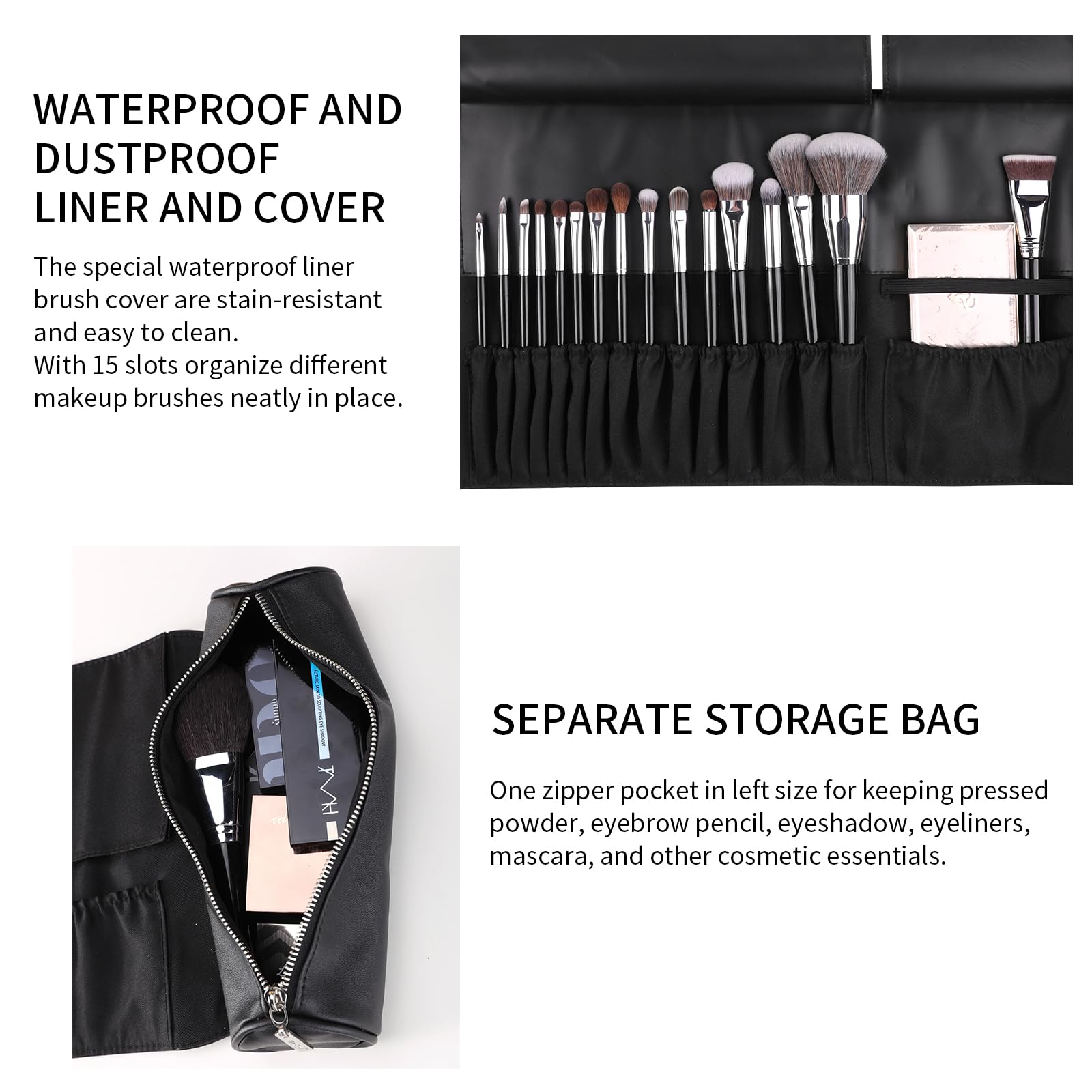 MSQ Professional Makeup Brush Bag - Travel Cosmetic Brush Holder Organizer with Roll-Up Design, Portable Storage Case for Makeup Brushes & Beauty Tools | Perfect for Travel, Home Use & Professional Makeup Artists
