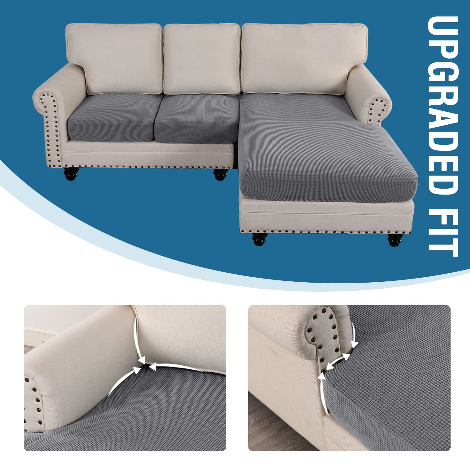 H.VERSAILTEX 3-Piece L-Shaped Sectional Sofa Cover Set - Reversible Left/Right Chaise & Cushion Covers (Dove Gray) - Protects Furniture from Pets, Stains & Wear - Perfect for Living Room, Family Room & Home Theater