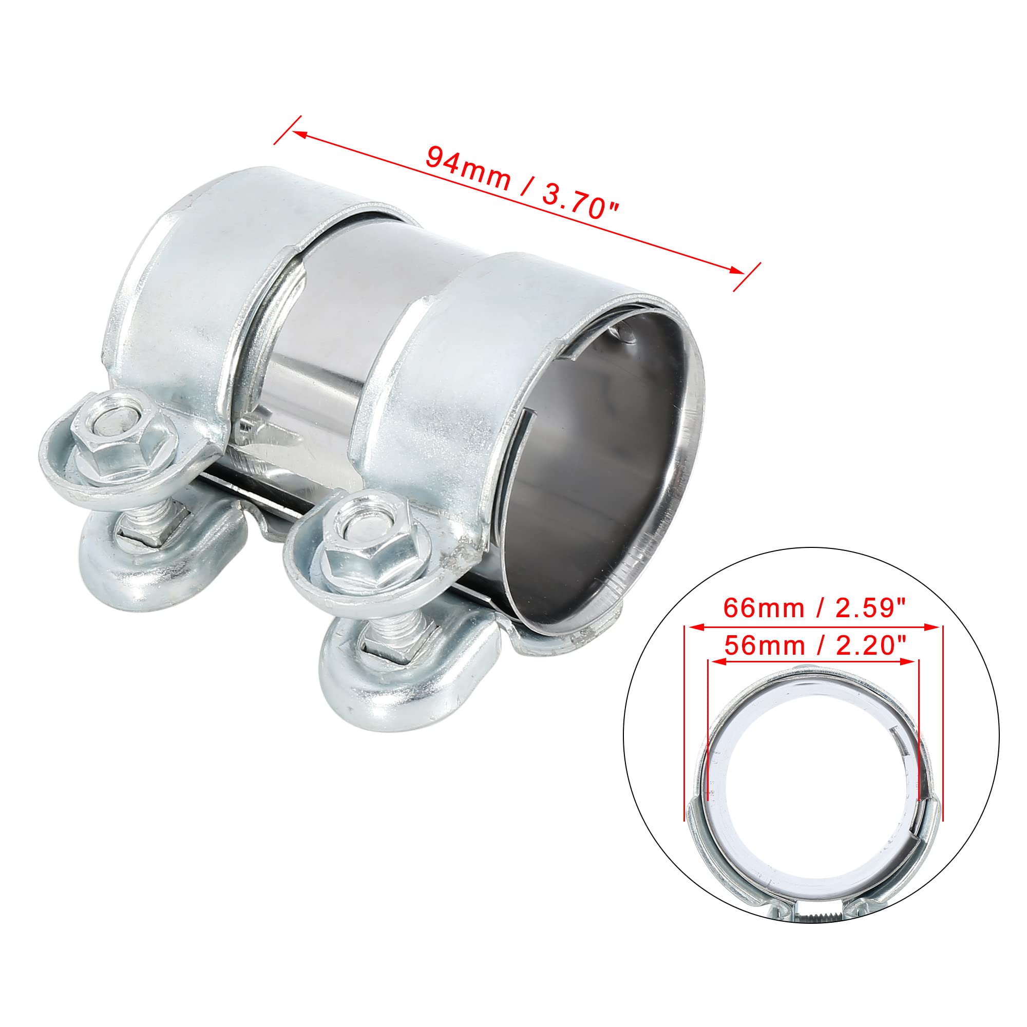 X AUTOHAUX 56 x 94mm Silver Exhaust Pipe Sleeve Connector Clamp Coupler for Seat Toledo & Ibiza - Universal Fit, Durable Stainless Steel, Easy Installation for Car Exhaust Repair & Maintenance