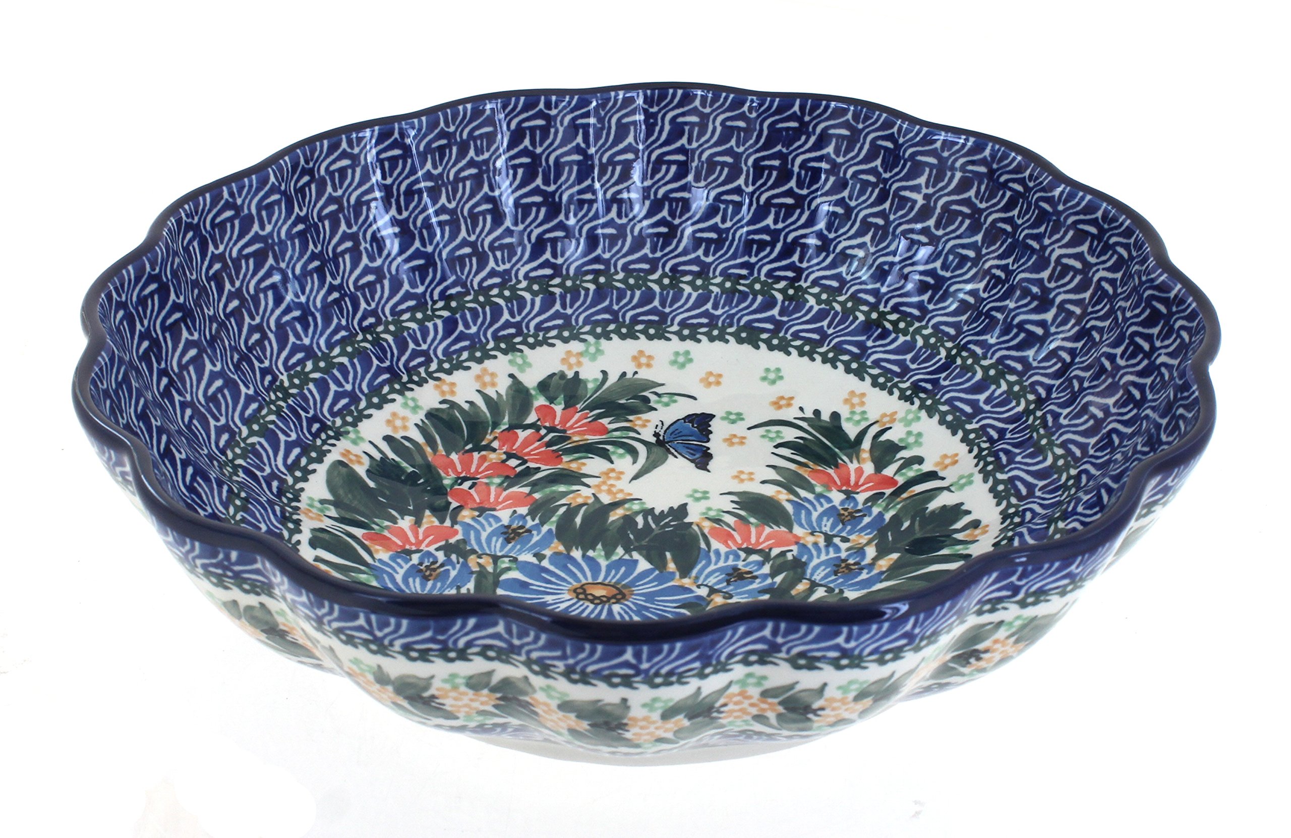 Blue Rose Polish Pottery Kristina Large Scallop Bowl - Handmade Ceramic Serving Dish for Soup, Salad & Dessert | Perfect for Dinner Parties & Home Decor