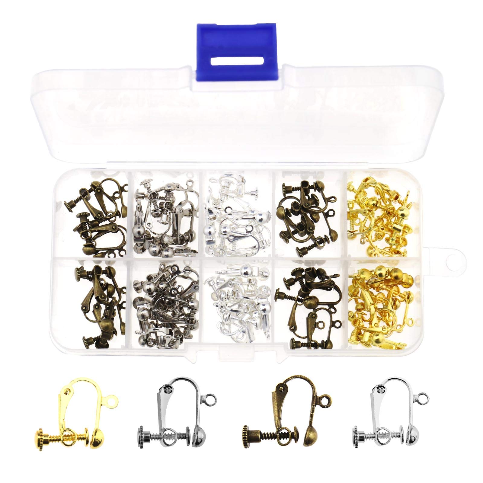 64pcs 4 Colors Brass Clip-on Non-Pierced Earring Findings for Jewelry Making - DIY Craft Supplies for Earrings, Perfect for Beginners & Professionals - Great for Parties, Weddings & Gift Making