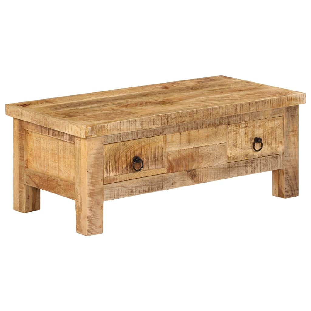 Rustic Solid Mango Wood Coffee Table with 2 Drawers - Square Low Profile Cocktail & Sofa Table for Living Room - Perfect for Home Decor, Small Spaces & Entertaining Guests