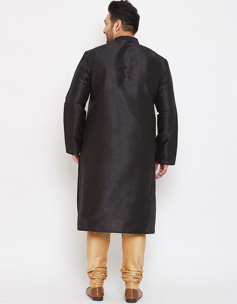 Black Kurta Dhupion Silk Payjama Set for Men - Premium Indian Traditional Wear for Festivals & Weddings