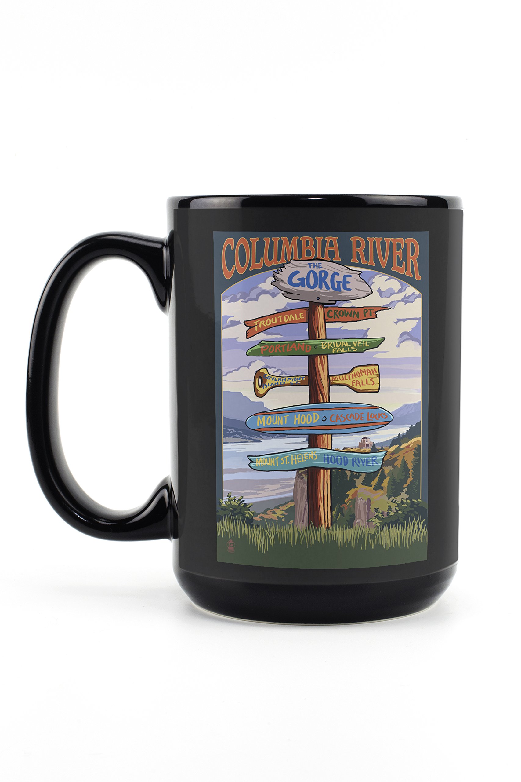 Columbia River Gorge Oregon Sign 15oz Black Ceramic Coffee Mug - Microwave & Dishwasher Safe Travel Souvenir Mug for Tea Lovers - Perfect for Camping, Office Use & Gift Giving