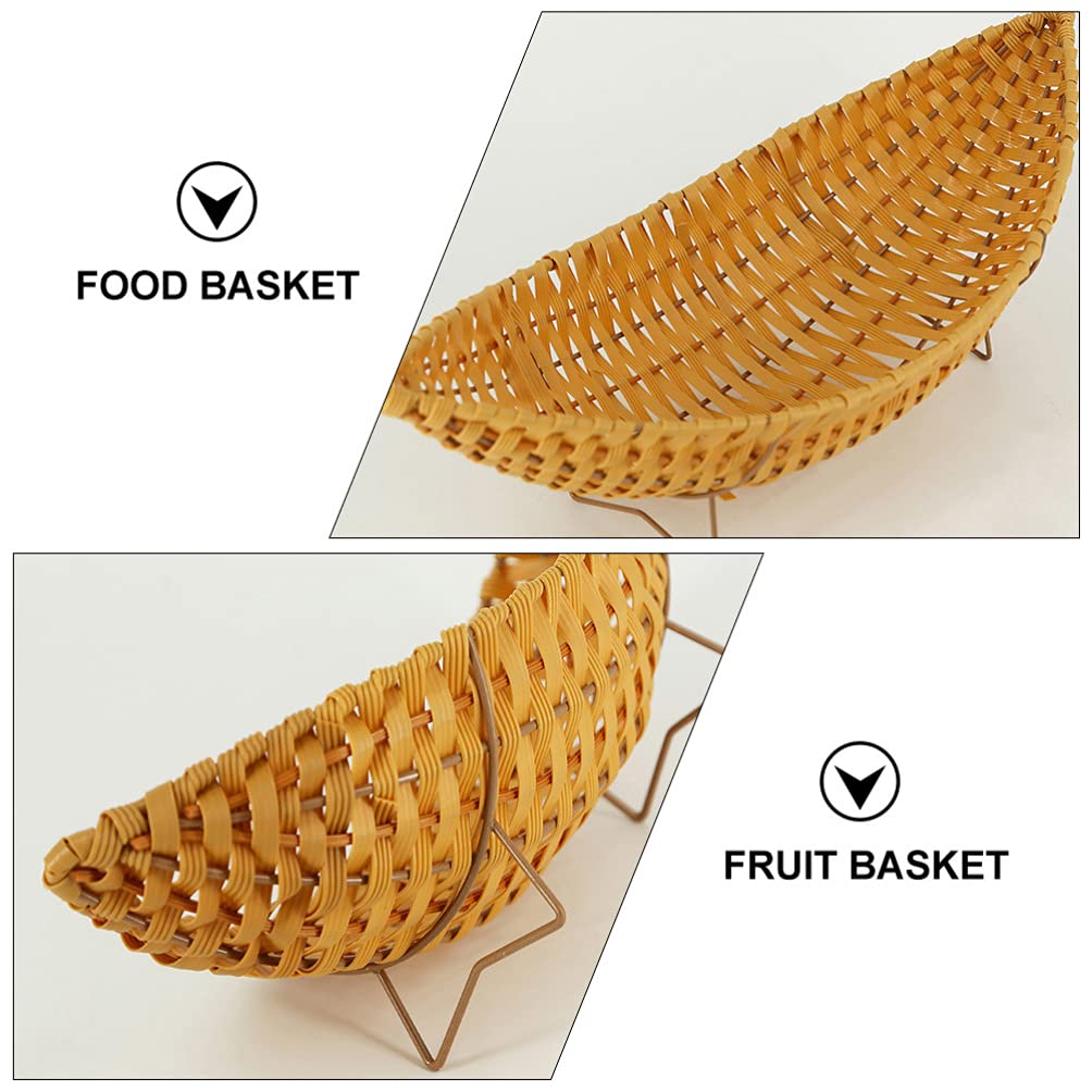 Eco-Friendly Rattan Storage Basket - Decorative Woven Bread & Snack Serving Bowl - Handmade Plastic Wicker Basket for Kitchen, Dining & Home Organization - Perfect for Fruits, Groceries, and Craft Storage
