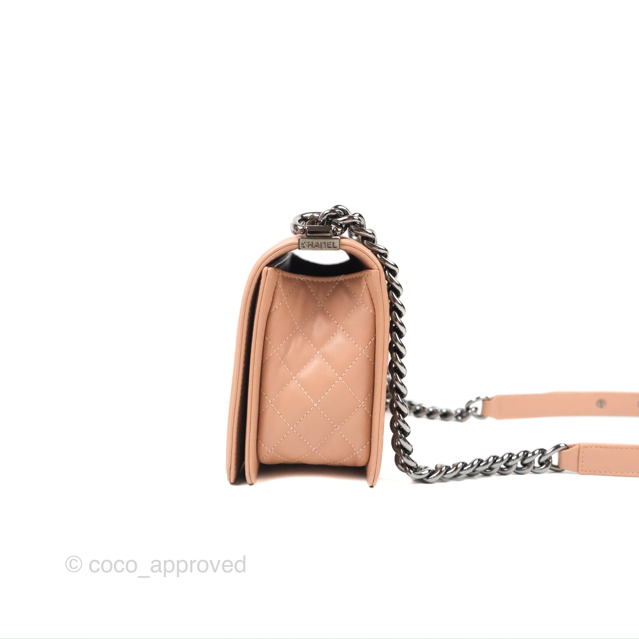 Chanel Chevron & Quilted Medium Boy Bag in Beige Calfskin with Gun Metal Hardware - Luxury Crossbody Bag for Women, Perfect for Date Night & Evening Events