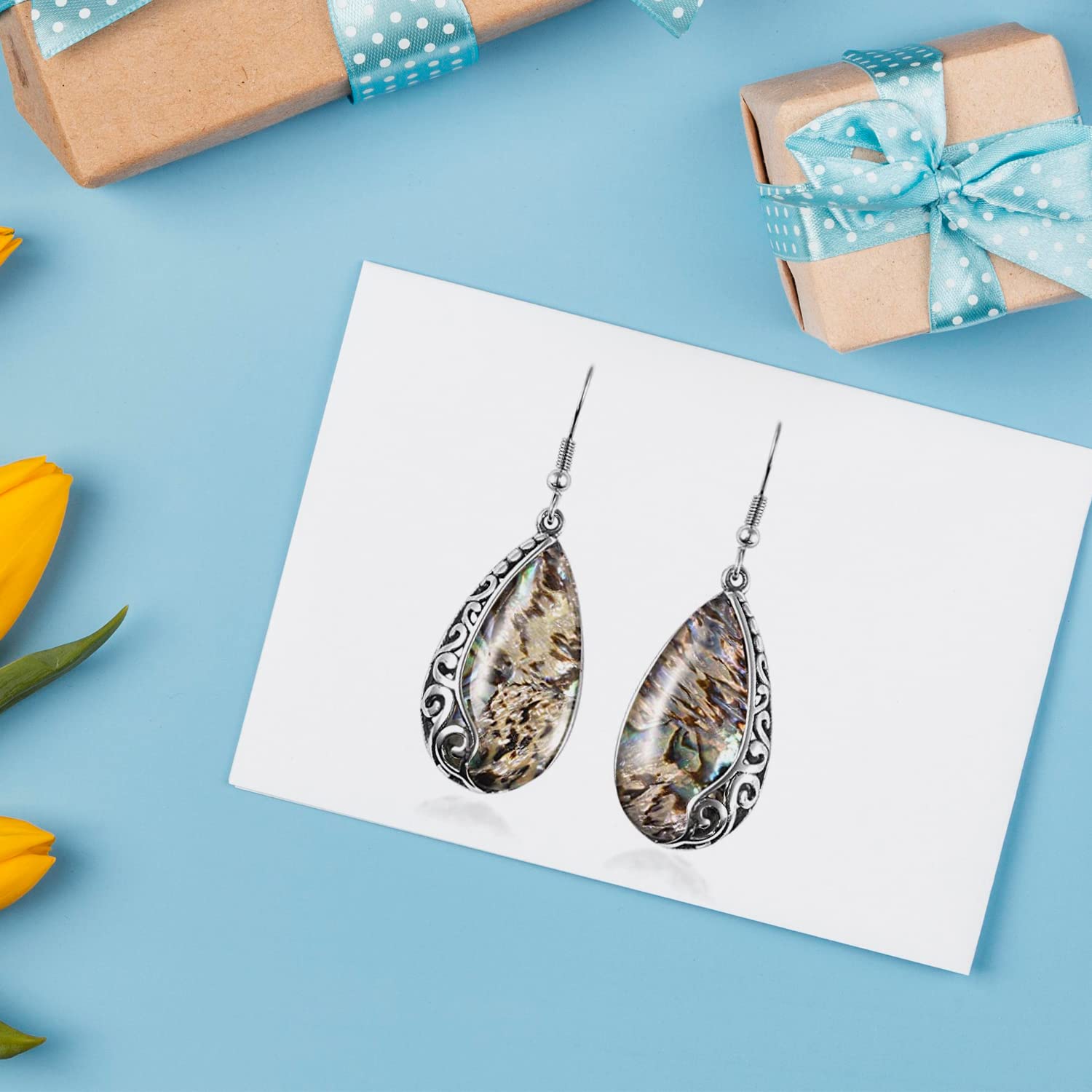 Shop LC Abalone Shell Stainless Steel Dangle Drop Earrings for Women - Hypoallergenic Jewelry Gift for Birthday, Anniversary & Special Occasions | Elegant Everyday Wear & Party Accessories