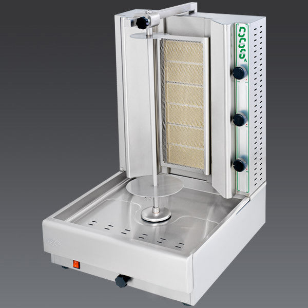 Visvardis 3 Burner Commercial Gyro & Shawarma Grill Machine - 100 lb High Capacity, Natural Gas Powered - Perfect for Restaurants, Food Trucks & Catering Businesses