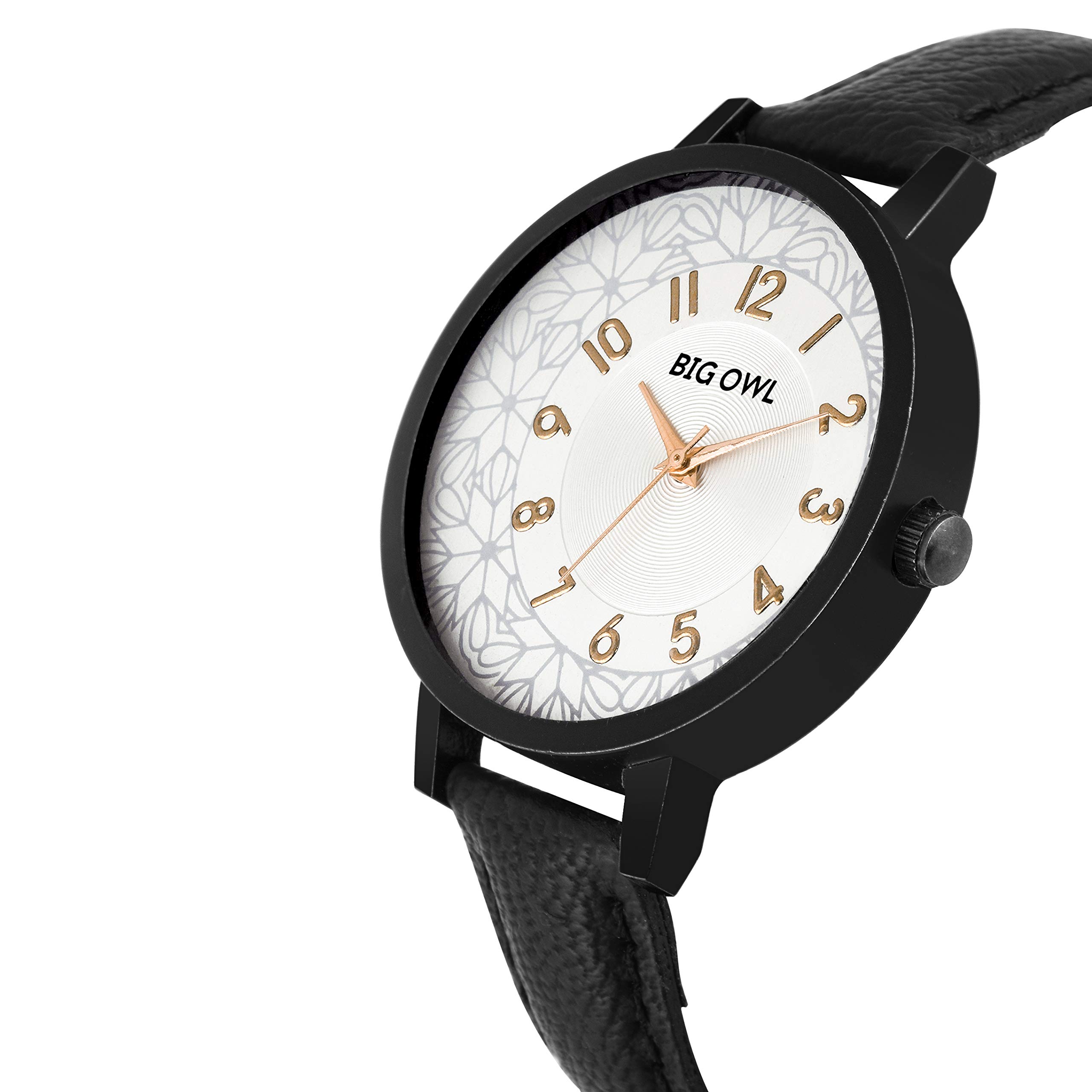 BIGOWL Analog Black Leather Strap Wrist Watch for Women & Girls - Elegant Fashion Accessory for Everyday Wear, Office & Special Occasions