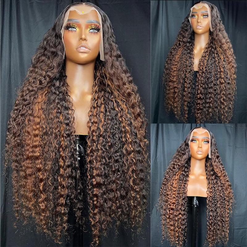 Eullair Brown Curly Human Hair Lace Front Wig - Glueless Pre Plucked Hairline with Natural Wave for Women | Perfect for Daily Wear, Parties & Special Occasions