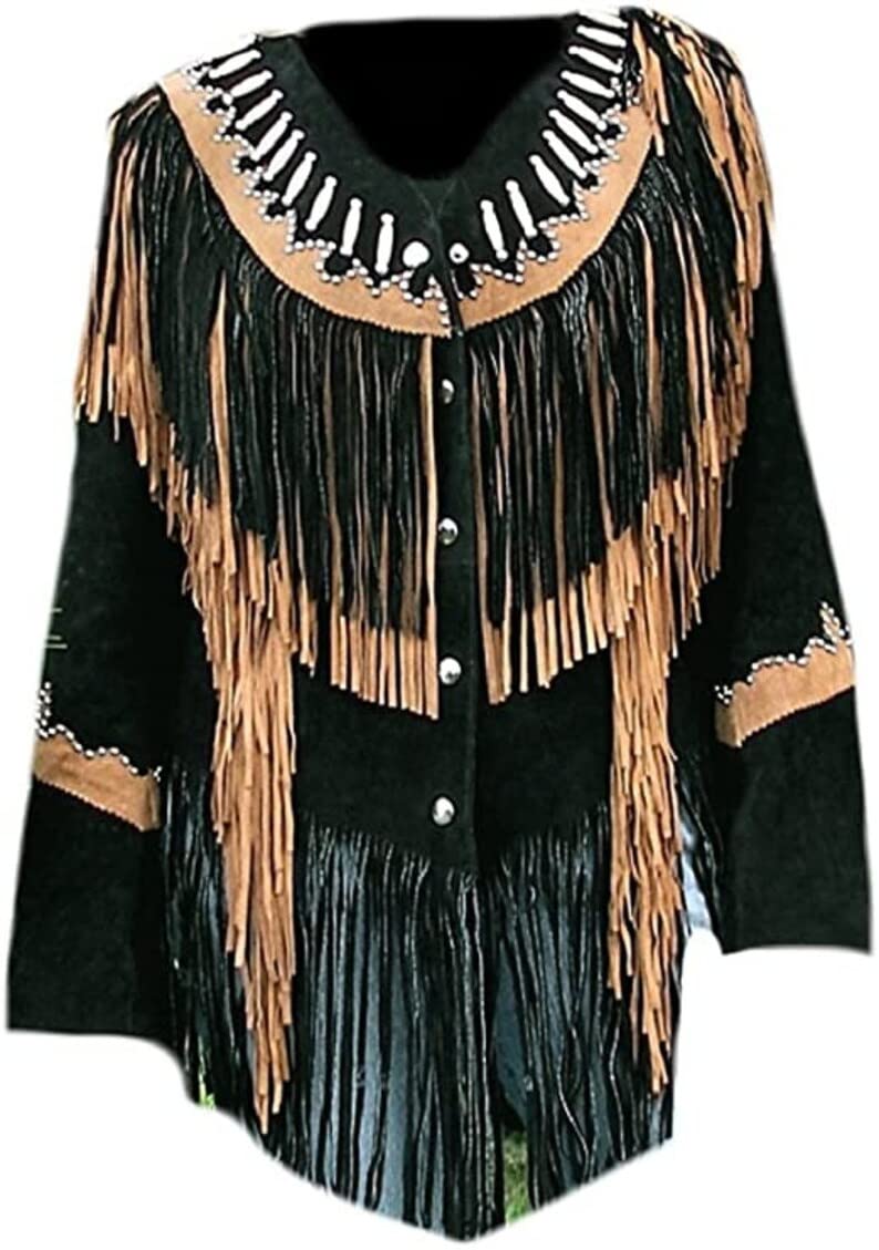 Authentic Women's Western Cowgirl Jacket - 100% Genuine Suede Leather with Fringe | Native American Style Coat for Rodeo, Country Music Festivals & Western Fashion