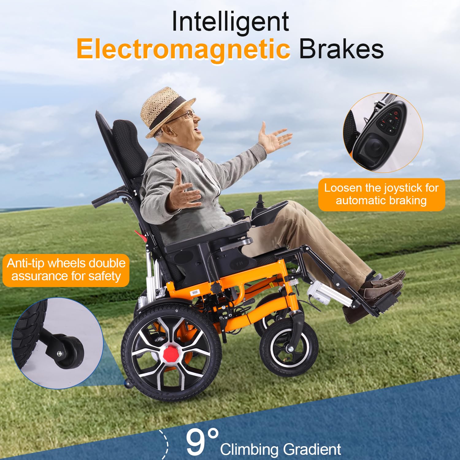 Foldable Electric Wheelchair for Adults - Lightweight Reclining Power Wheelchair with 20-Mile Range, All-Terrain Motorized Wheelchair for Seniors & Disabled (Supports 330 lbs) - Perfect for Indoor/Outdoor Use, Travel & Daily Mobility