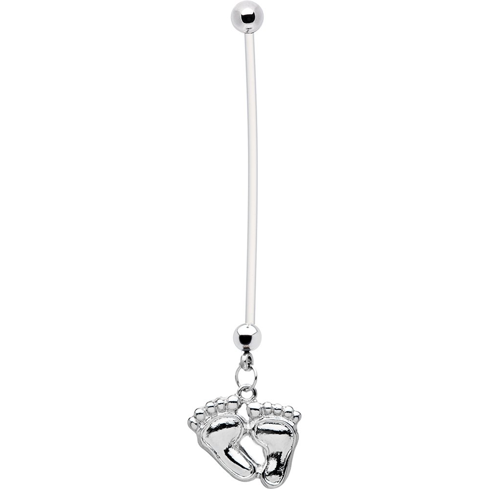 Stainless Steel Belly Ring for Pregnancy - Body Candy Footprints Design | Hypoallergenic Navel Piercing Jewelry for Moms-to-Be | Perfect for Maternity Photos & Baby Showers