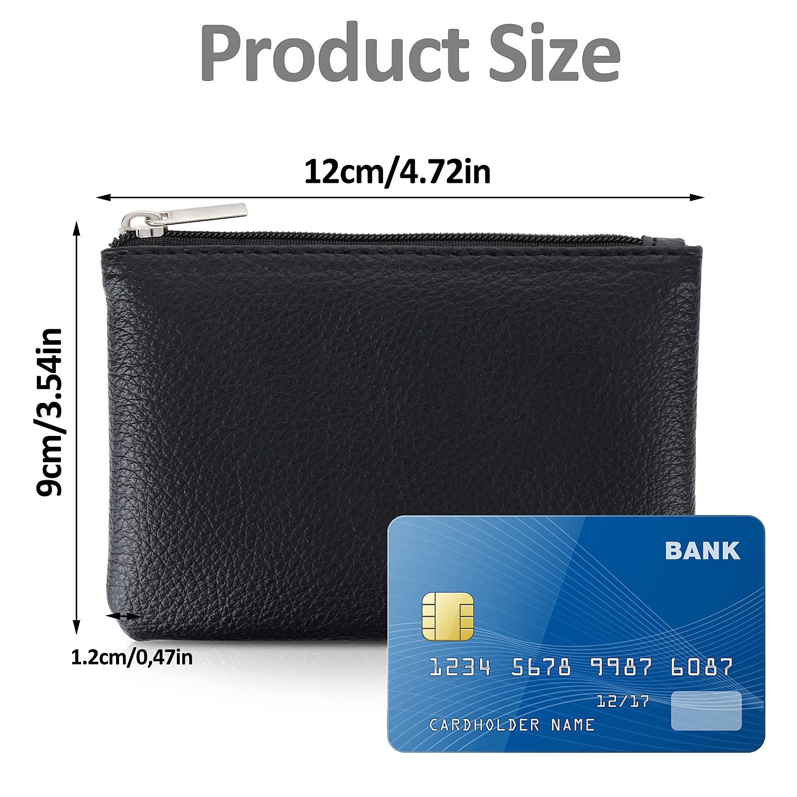 Stylish PU Lychee Pattern Zipper Coin Purse - Mini Portable Wallet for Women with Credit Card Slots, ID Holder & Keychain - Perfect for Organizing Coins, Cash, Cards, Keys & Lipstick (Black) | Great for Everyday Use, Travel & Gift Giving