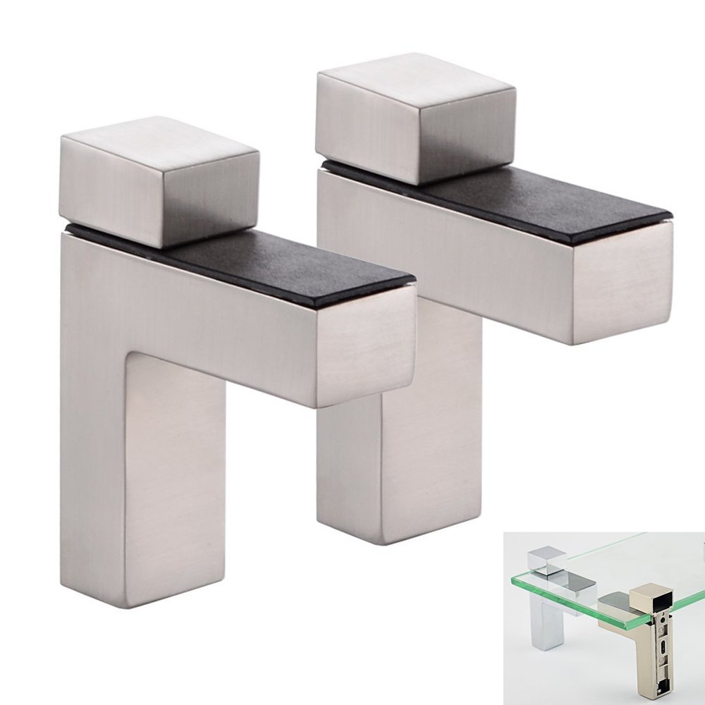 Staircase Glass Clamp Brackets - 2 Pack Brushed Nickel Stair Handrail Holders for Modern Glass Stairs - Perfect for Home, Office, and Commercial Staircase Installation