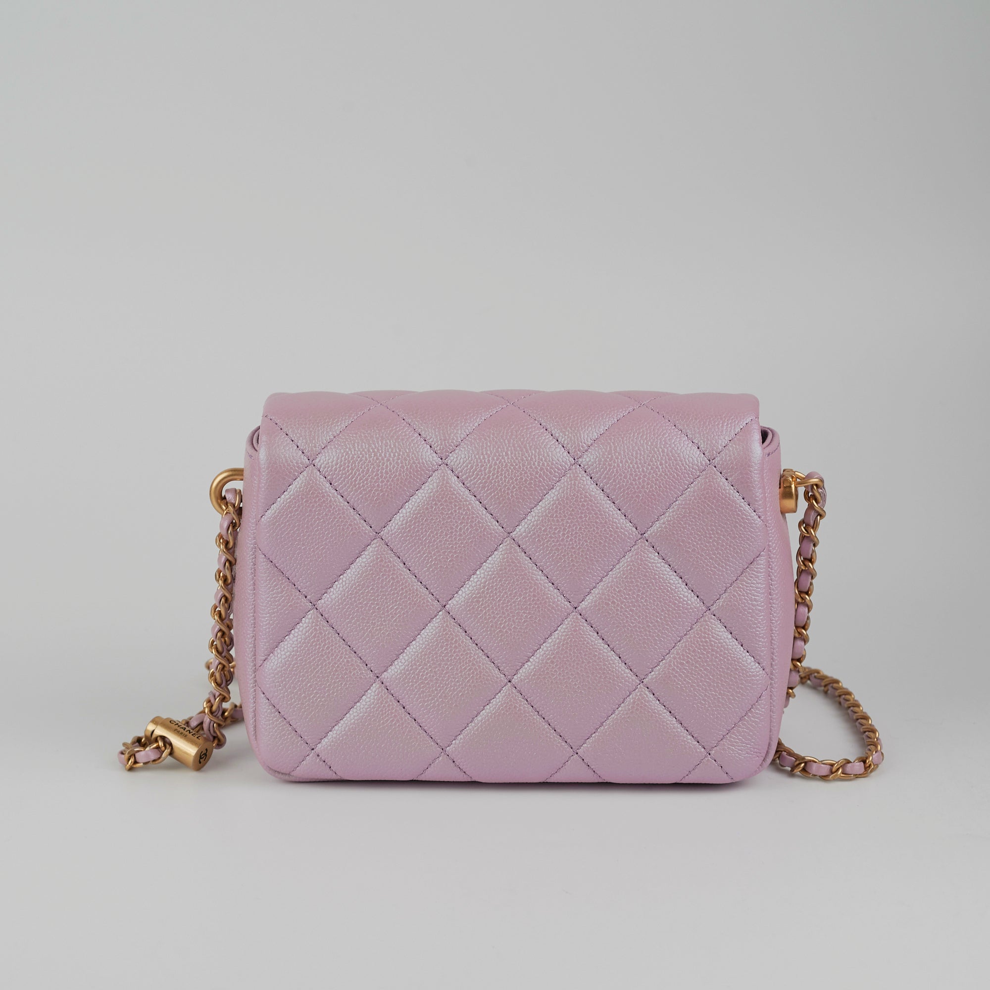 Chanel Caviar Leather My Perfect Square Mini Bag Iridescent Pink with Microchip - Perfect for Evening Parties, Date Nights & Luxury Fashion Accessories