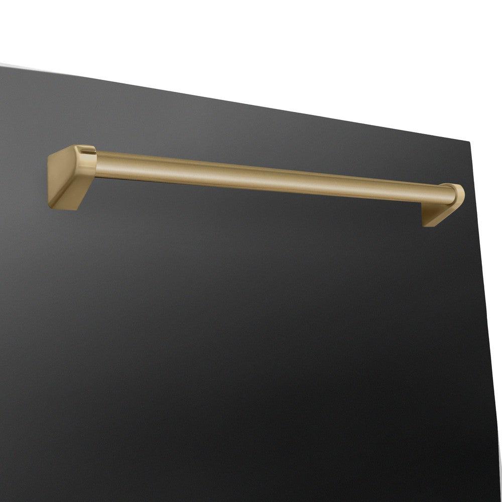 ZLINE Autograph Edition 24-inch Black Stainless Steel Dishwasher with Champagne Bronze Handle - 45dBa Ultra Quiet, 3rd Rack & Top Touch Control - Perfect for Modern Kitchens & Open Concept Homes (DWMTZ BS 24 CB)