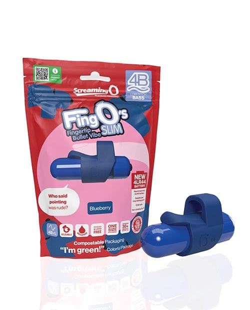 Screaming O 4B FingO Slim Vibrating Finger Massager - Blueberry Scented, Rechargeable & Waterproof - Perfect for Couples, Solo Play & Relaxation