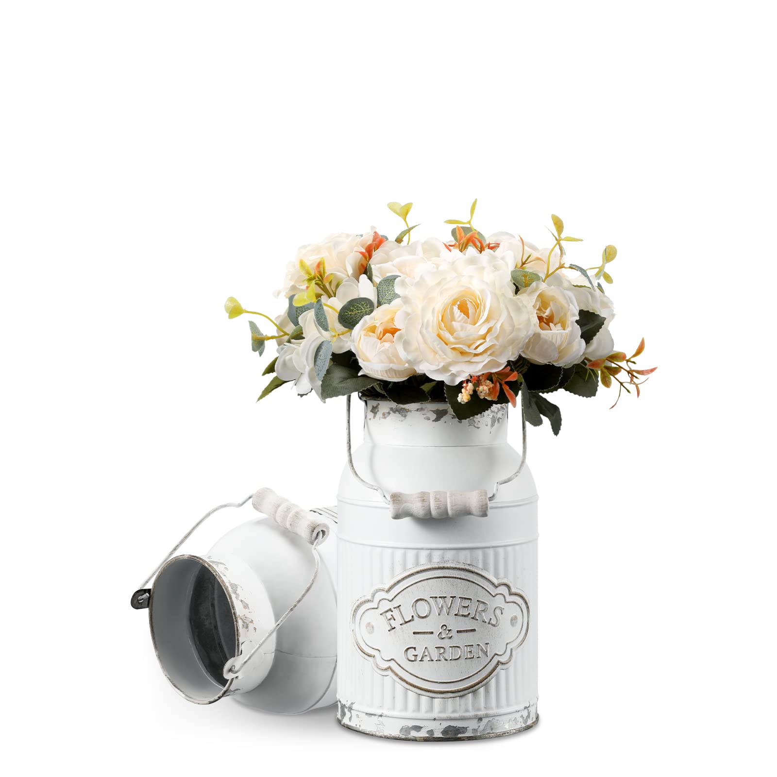 APSOONSELL French Style Shabby Chic Decor - White Farmhouse Metal Flower Vase | Galvanized Rustic Home Decor for Kitchen, Bathroom, Wedding Centerpiece | Perfect for Farmhouse Weddings, Rustic Tablescapes & Vintage Home Styling