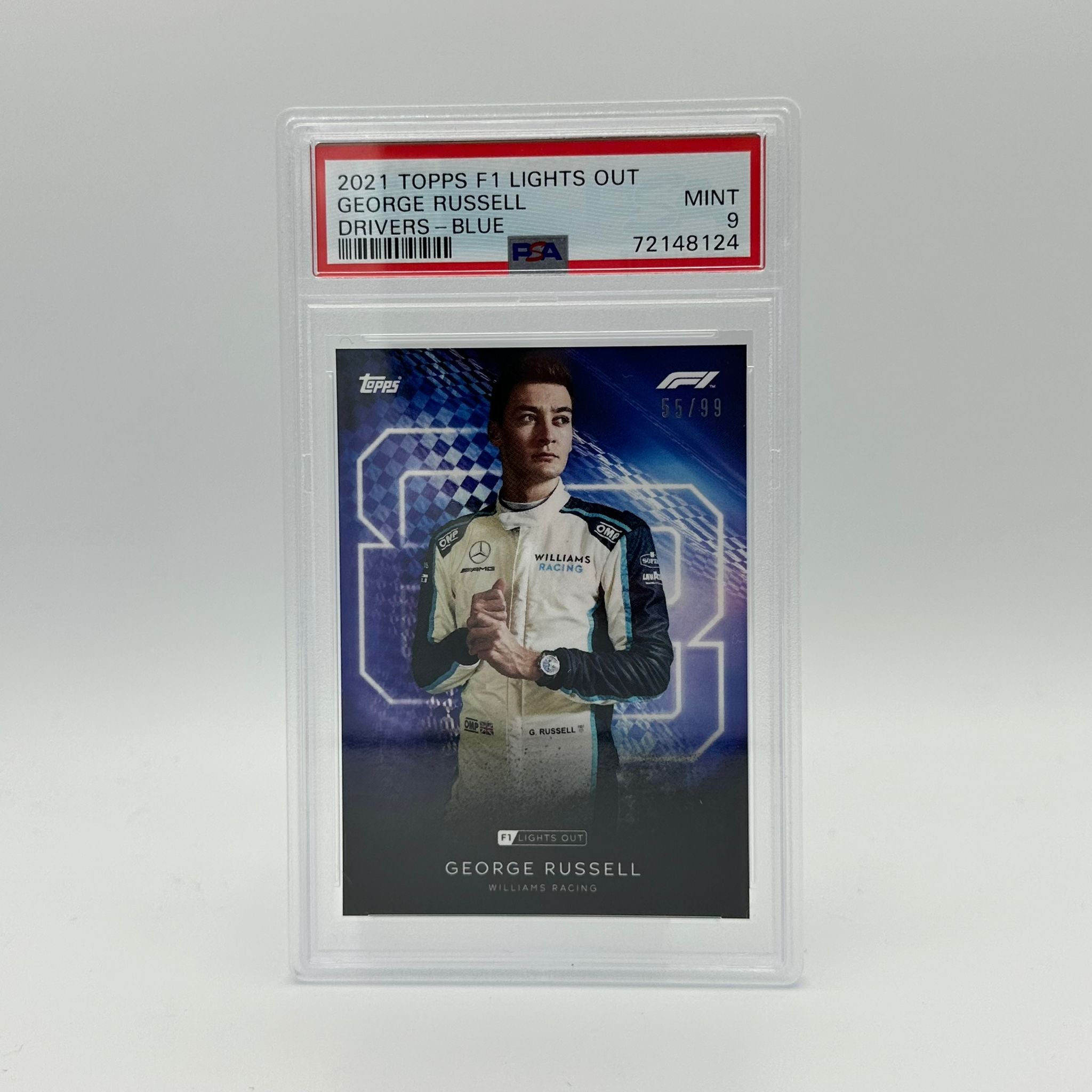 PSA 9 Graded 55/99 Russell George Drivers Blue Parallel - Rare Trading Card for Collectors & Sports Fans - Perfect for Display, Investment & Trading Card Games