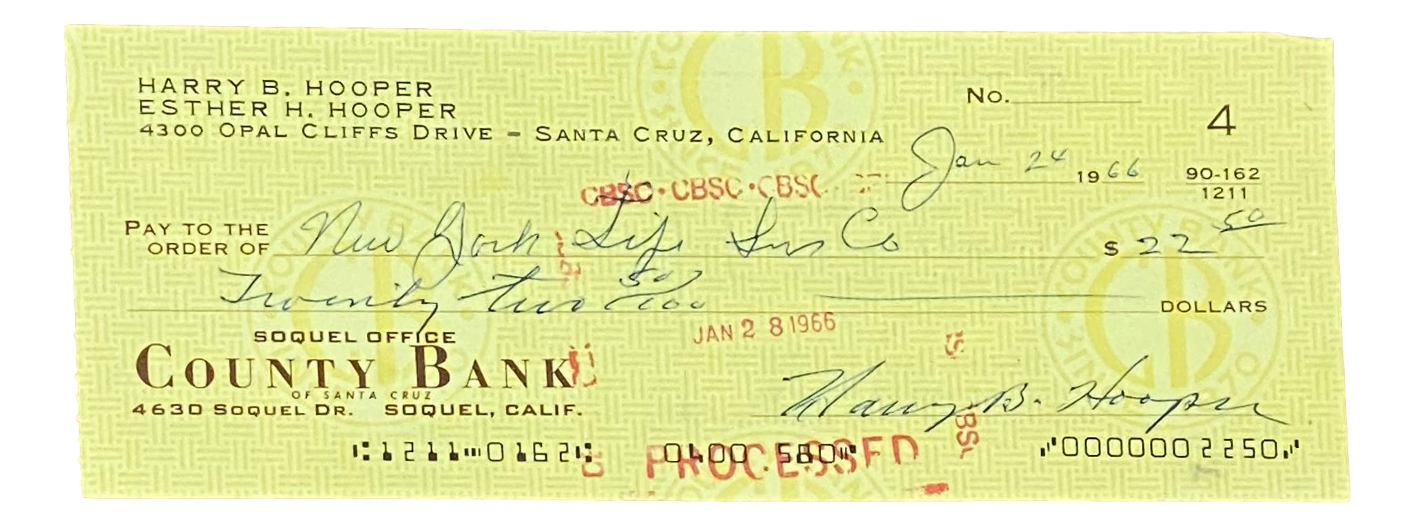 Authentic Harry Hooper Boston Red Sox Signed Bank Check - January 24, 1966 - 2 BAS Certified - Vintage Baseball Memorabilia for Collectors & Sports Fans - Perfect for Display in Man Caves, Sports Bars & Memorabilia Collections