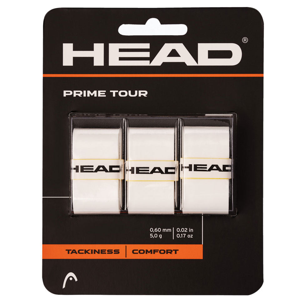 Head Prime Tour Overgrip 3 Pack (White) - Premium Tennis Grip Tape for Enhanced Control & Sweat Absorption - Perfect for Tennis, Badminton & Racquetball Players