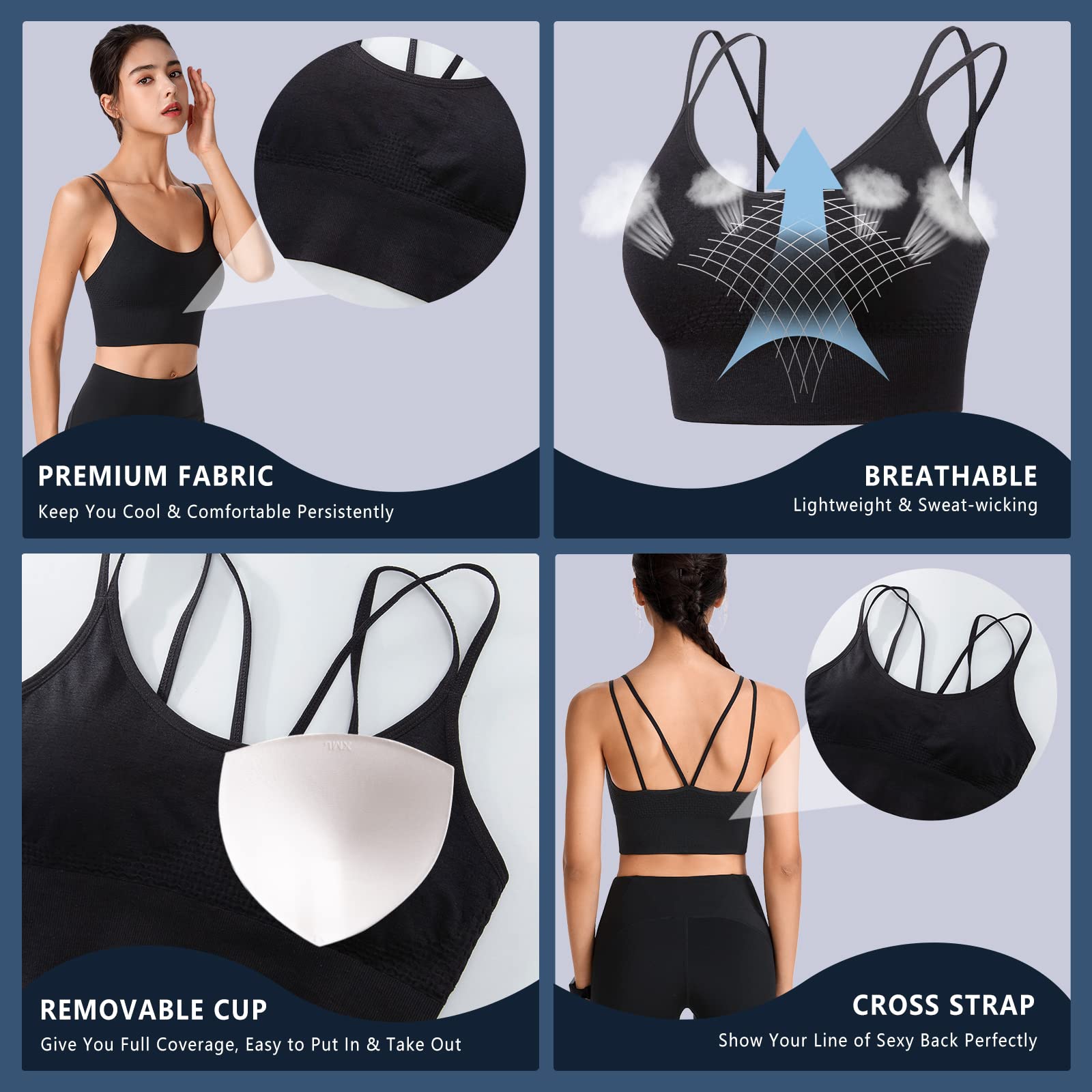 High Support Medium Impact Sports Bra for Women - Padded Strappy Workout Top with Breathable Fabric - Perfect for Yoga, Running & Gym Training