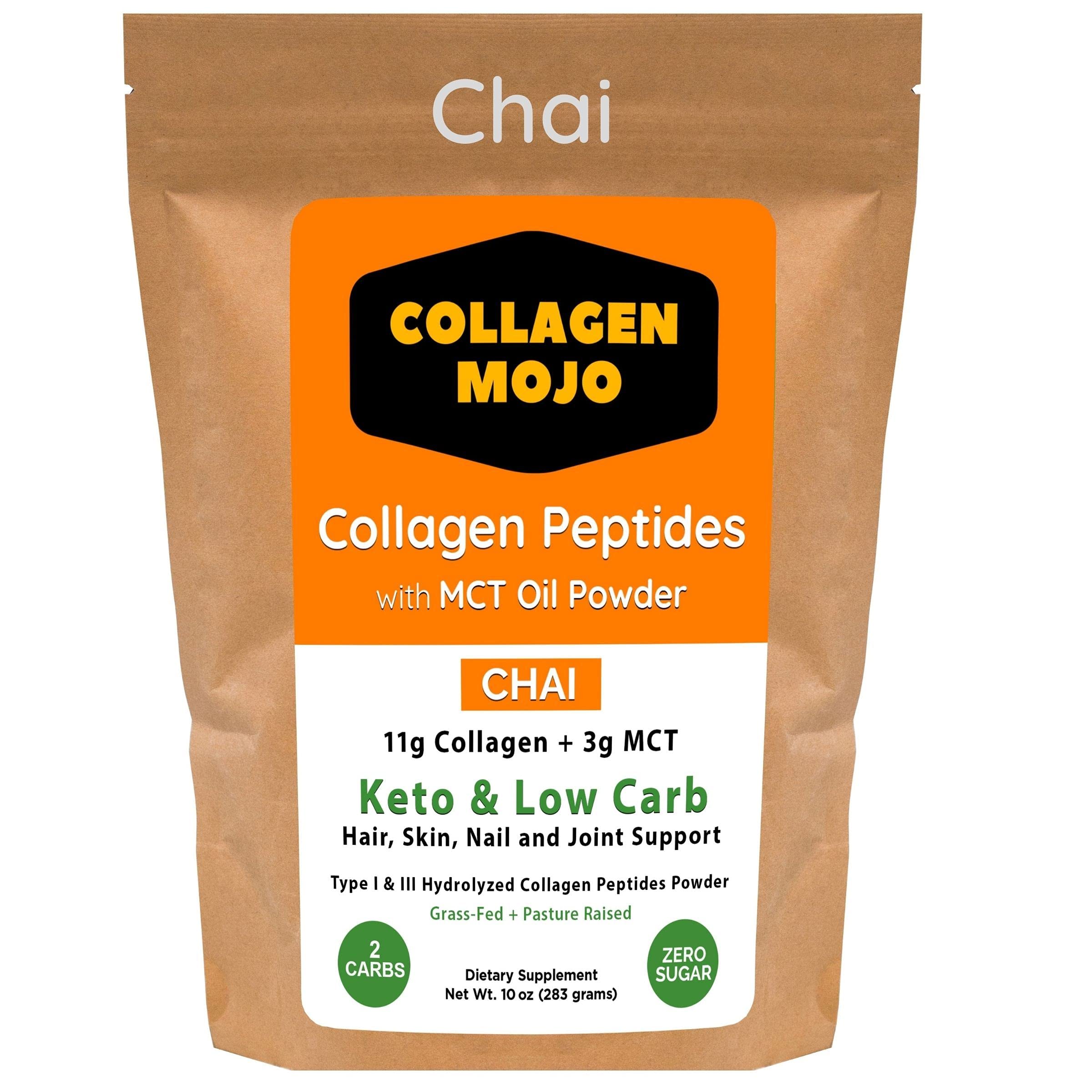 Keto Collagen Peptides Powder with MCT Oil - Low Carb Protein Supplement for Coffee, Smoothies & Baking - Supports Weight Loss, Hair Growth & Joint Health - Ideal for Pre/Post Workout & Healthy Snacks - Chai Flavor