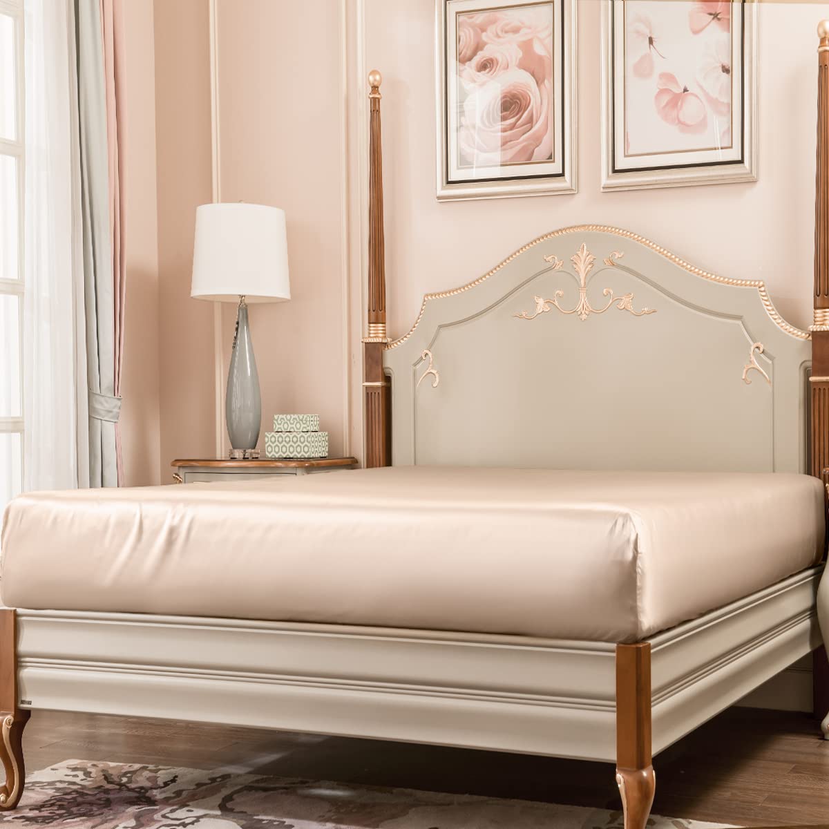 Premium 23mm 100% Mulberry Silk Queen Size Fitted Sheet - 3rd Gen 23 Momme Luxury Bedding with 16-Inch Deep Pocket (Champagne) | Soft & Breathable for All-Season Comfort | Perfect for Master Bedrooms, Guest Rooms & Luxury Hotels