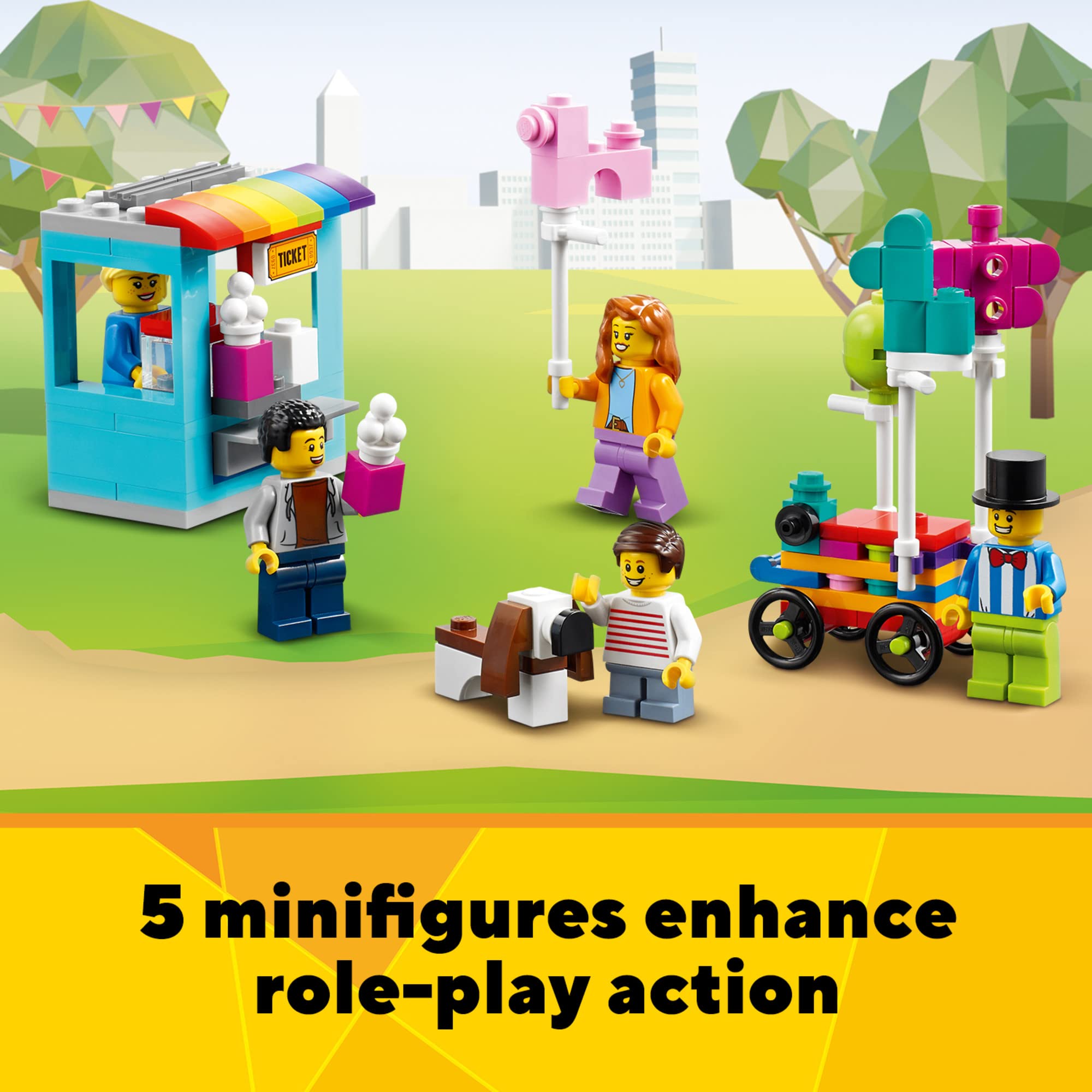 LEGO Creator 3in1 Ferris Wheel 31119 Building Kit with Rebuildable Toy Bumper Cars & Boat Swing - 5 Minifigures Included (1,002 Pieces) - Perfect for Creative Play, STEM Learning & Collectors - New 2021 Model