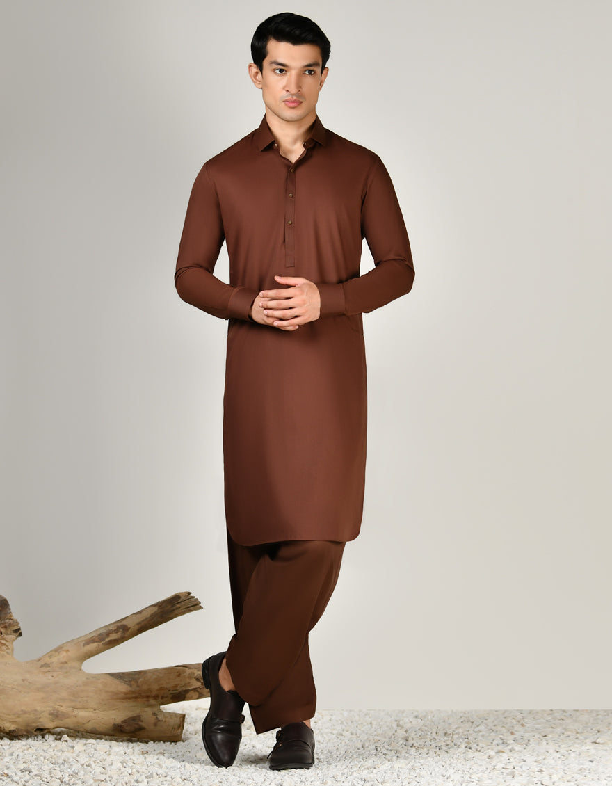 Elegant Blended Brown Shalwar Kameez by J. Junaid Jamshed - Traditional Pakistani Outfit for Weddings, Eid & Special Occasions