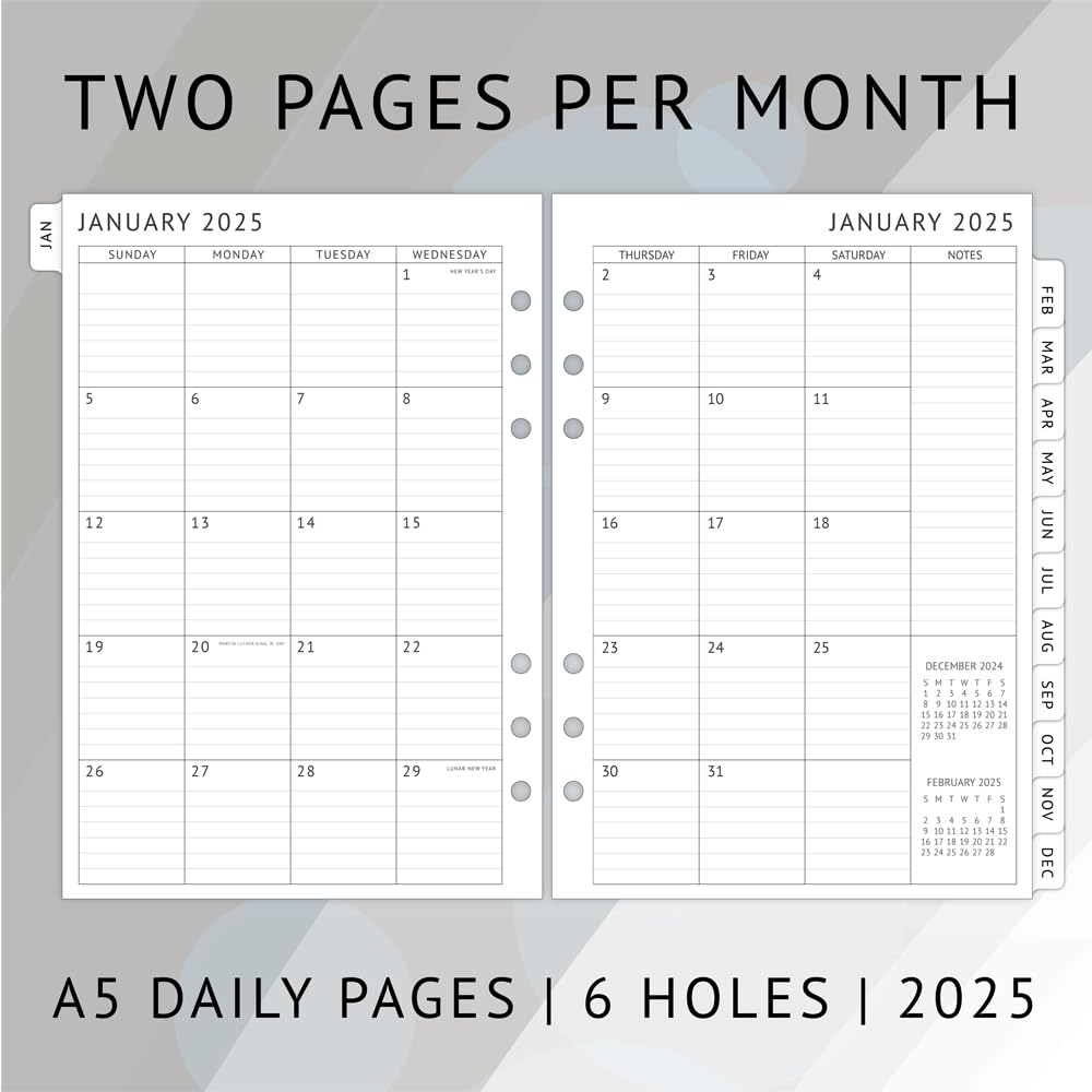 Newestor 2025 Daily Planner Refills A5 Size - Filofax Compatible Organizer with Day Appointment Schedule, To-Do List & Monthly Tabs | 6-Hole Punched for Personal & Office Productivity | Perfect for Business Professionals, Students & Home Organization