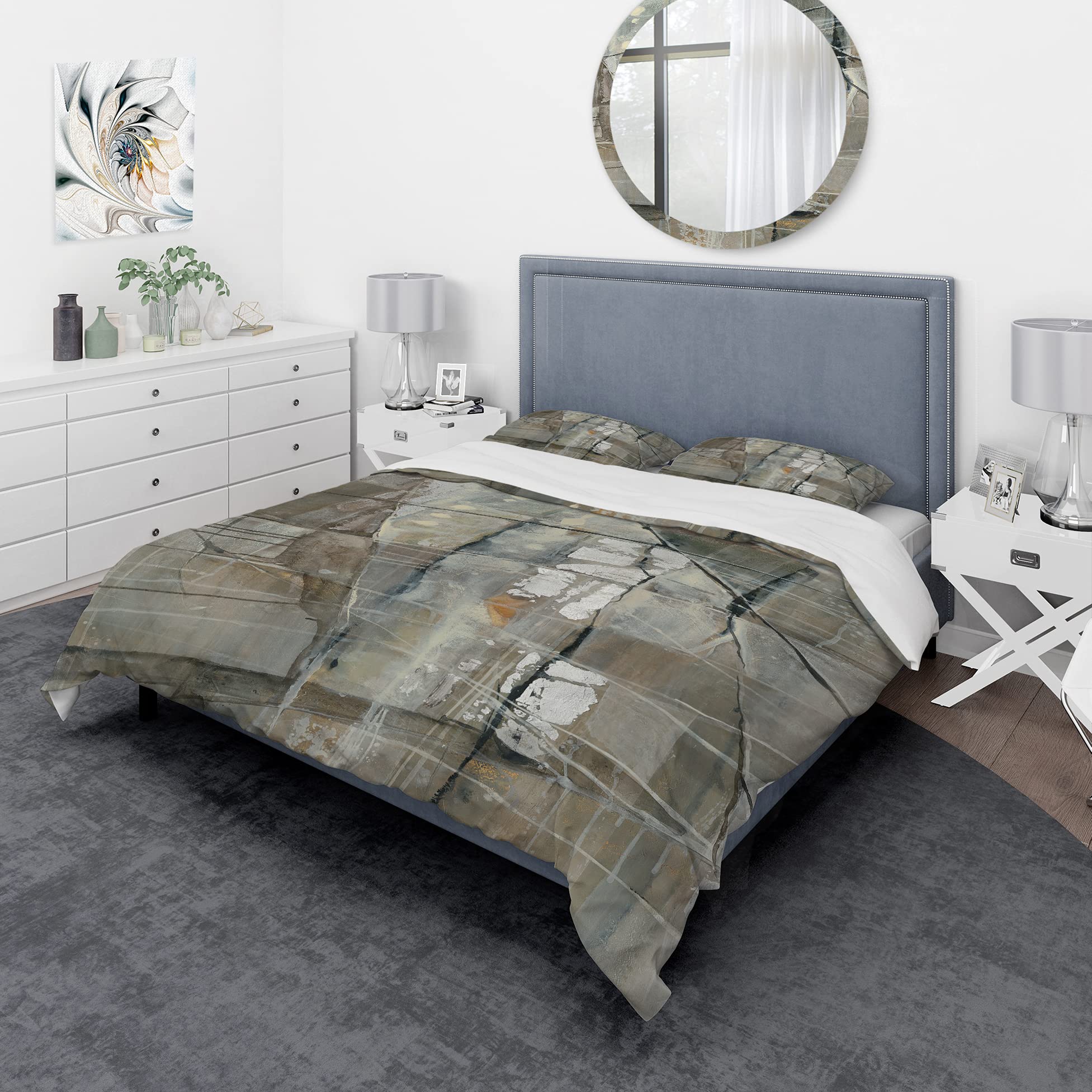 Abstract Watercolor Duvet Cover Set Twin - Silver Beige Grey Modern Contemporary Bedding 3 Piece Set - All Season Soft Breathable Comforter Cover for Guest Room, Dorm, Apartment