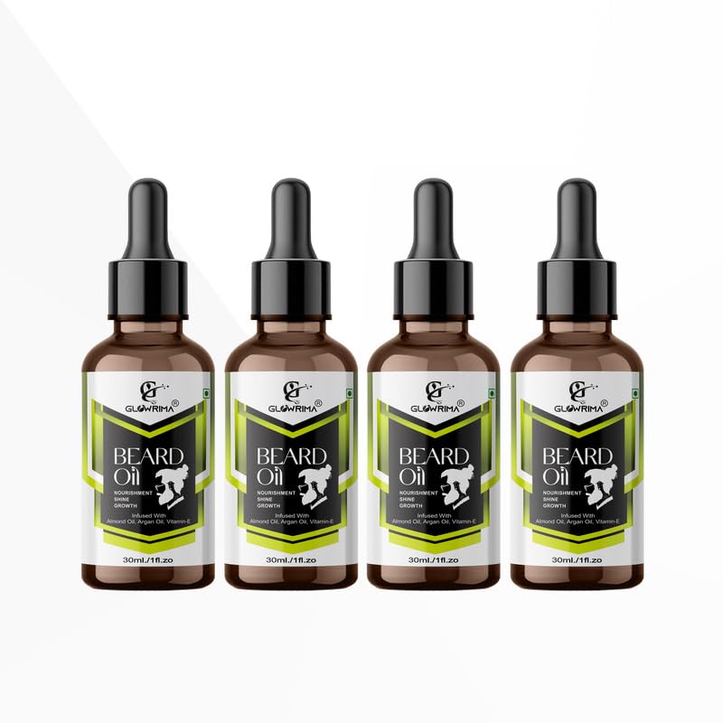 Glowrima Beard Growth Oil for Men - Natural Almond & Tea Tree Extract Formula for Shiny, Healthy Facial Hair - 120ml - Perfect for Daily Grooming & Beard Care Routine